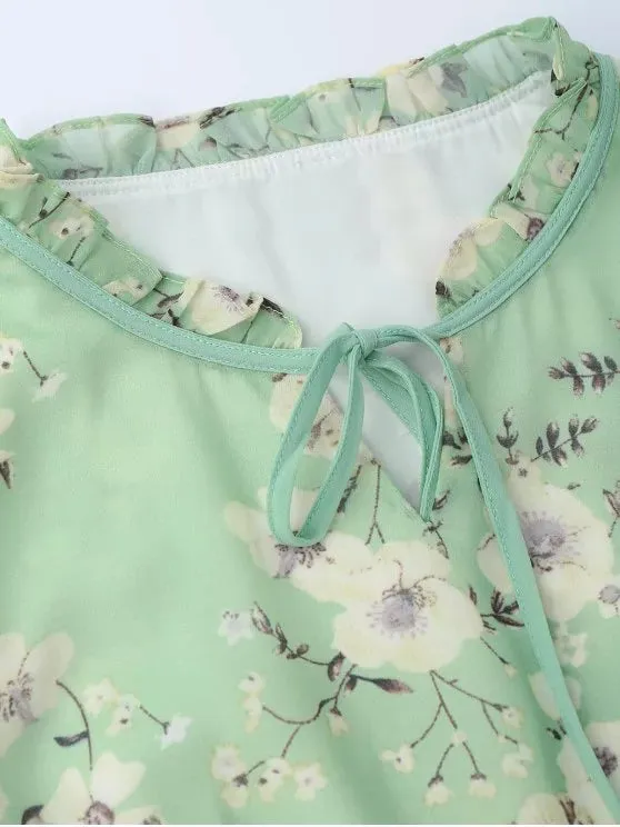 TastyHottie - Stunning Ruffles Tiny Floral Chiffon Dress