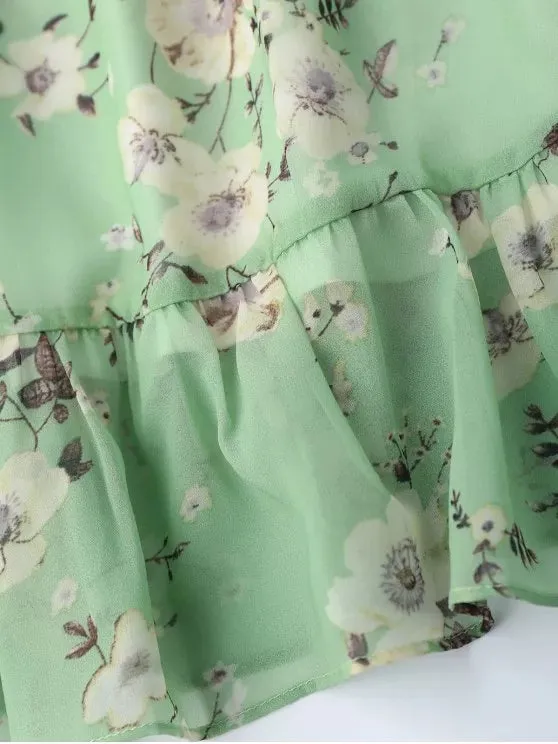 TastyHottie - Stunning Ruffles Tiny Floral Chiffon Dress