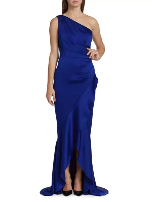 Teri Jon Asymmetric Hammered Satin Gown 227011