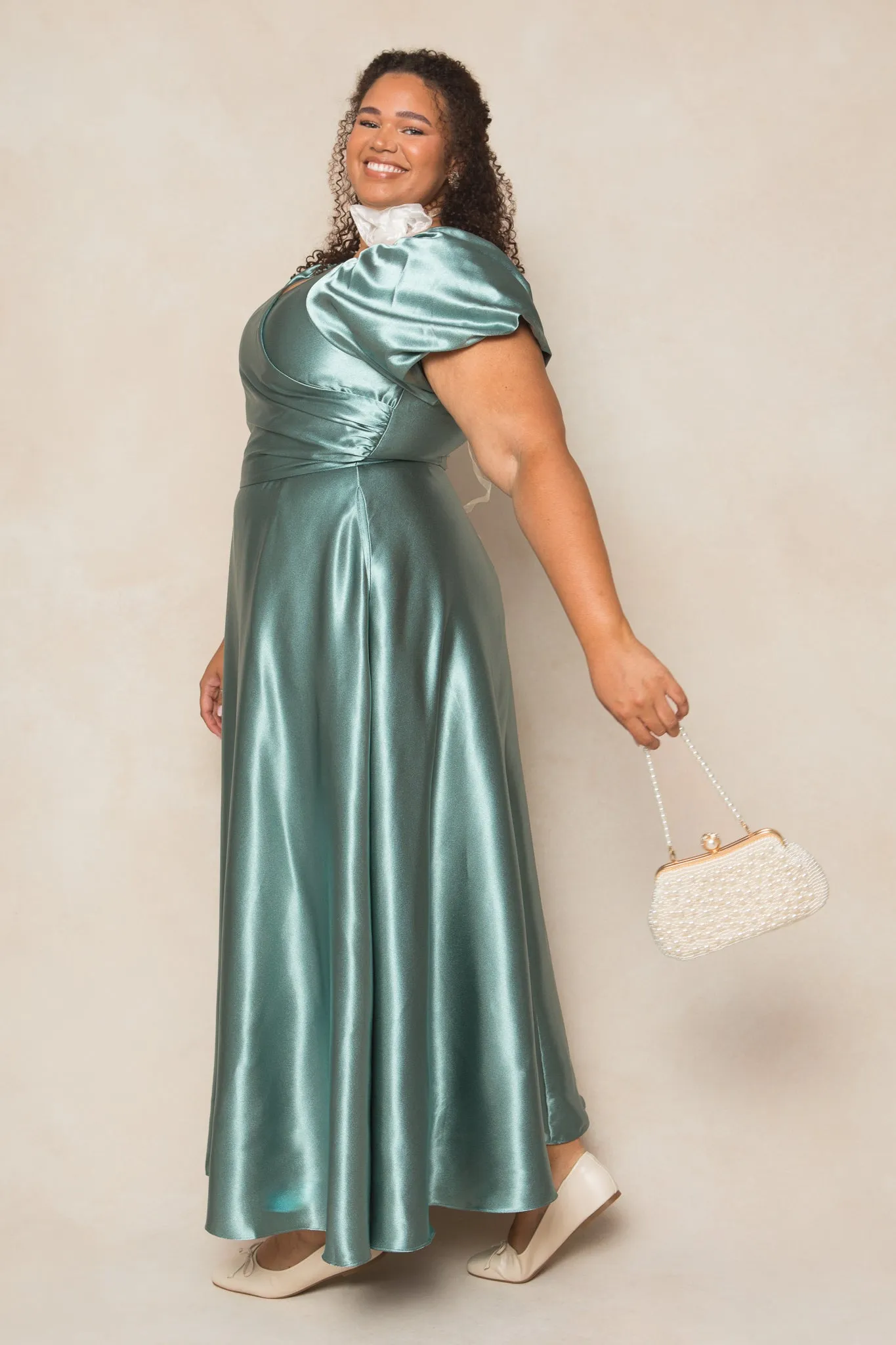 Tessie Dress in Seaglass Satin