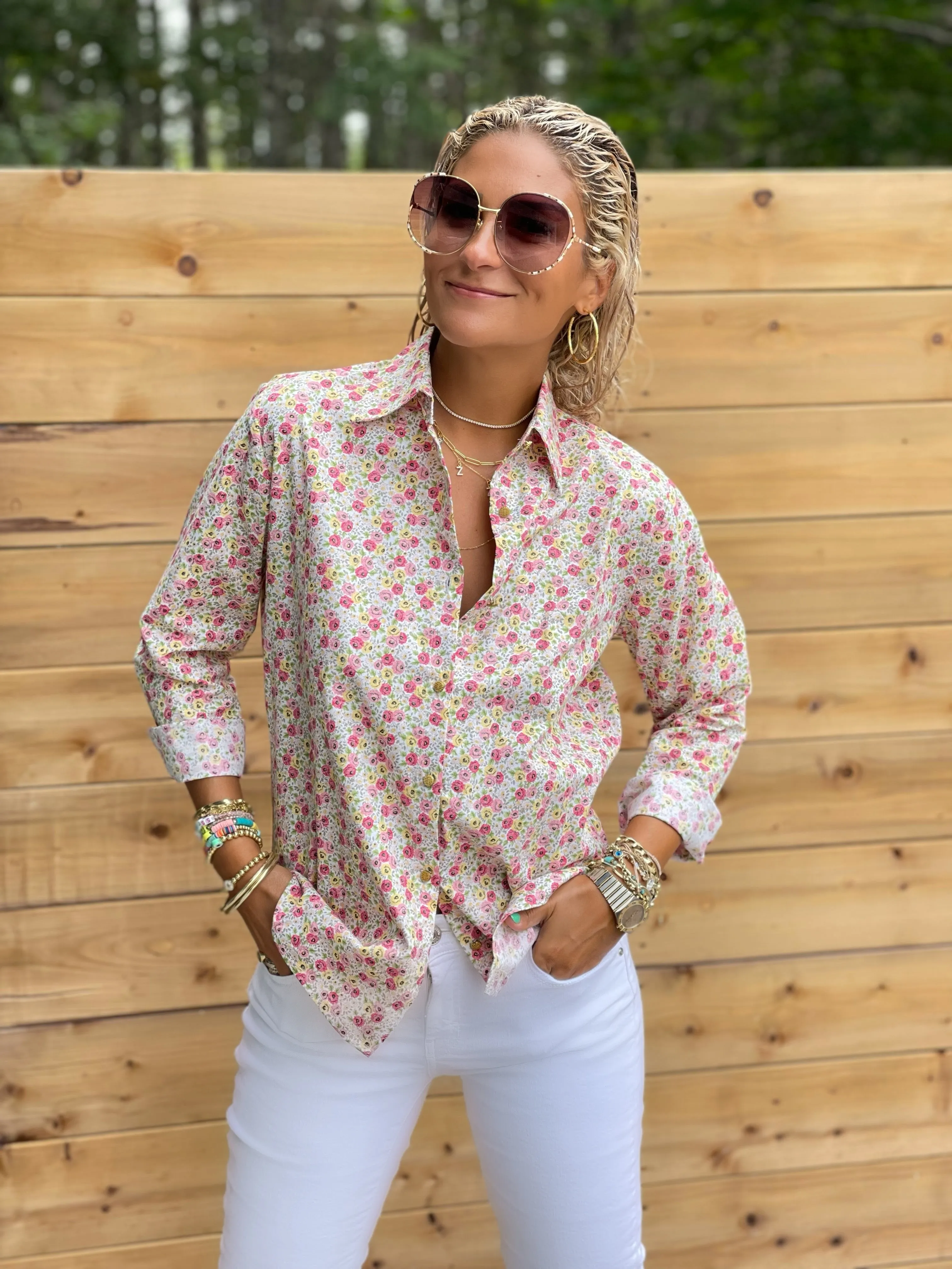 The Boyfriend Shirt in Cream Floral
