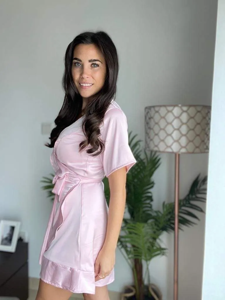 The Flirty Wrap Dress - Ice Pink Satin