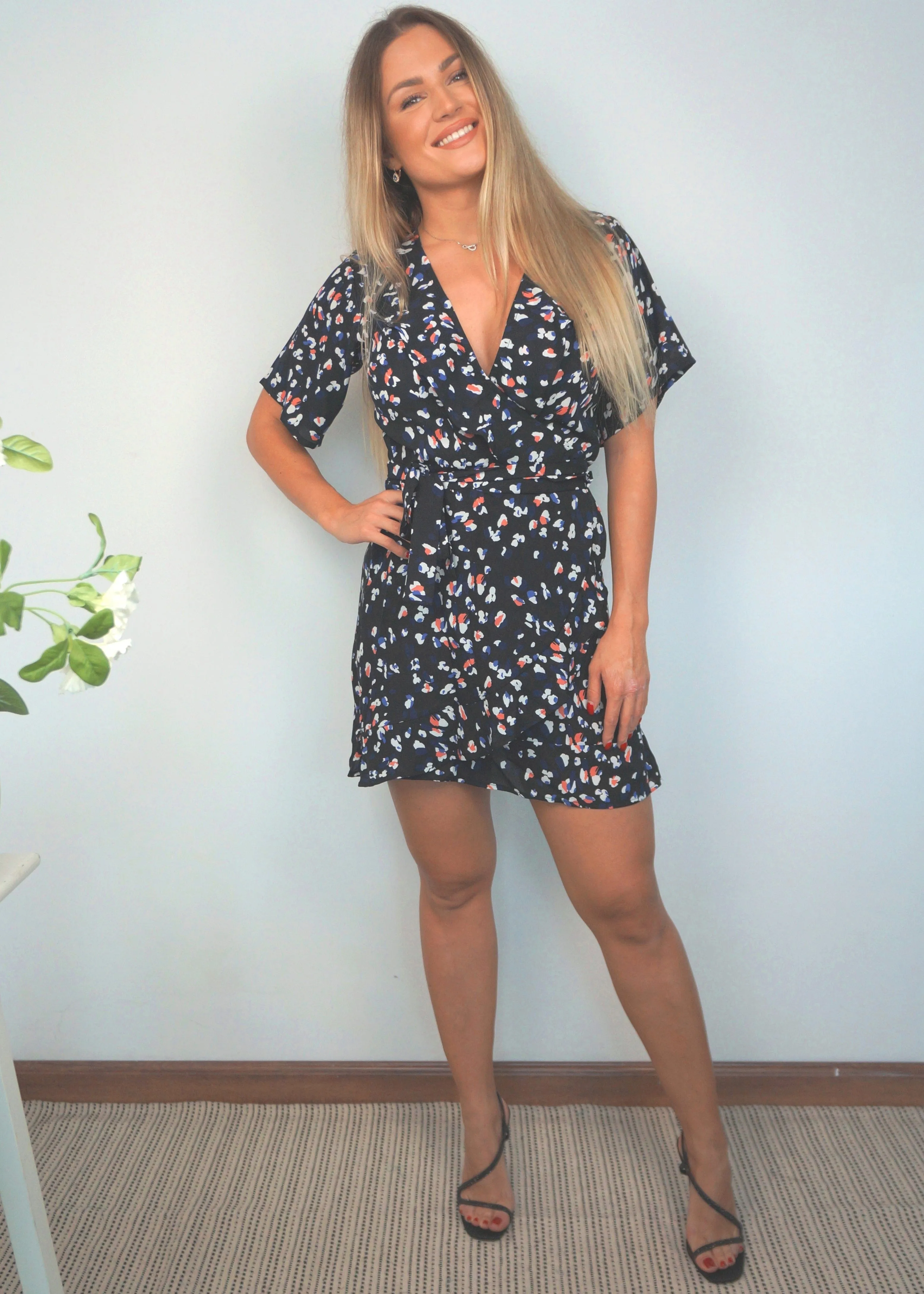 The Flirty Wrap Dress - Royal Coral Jungle