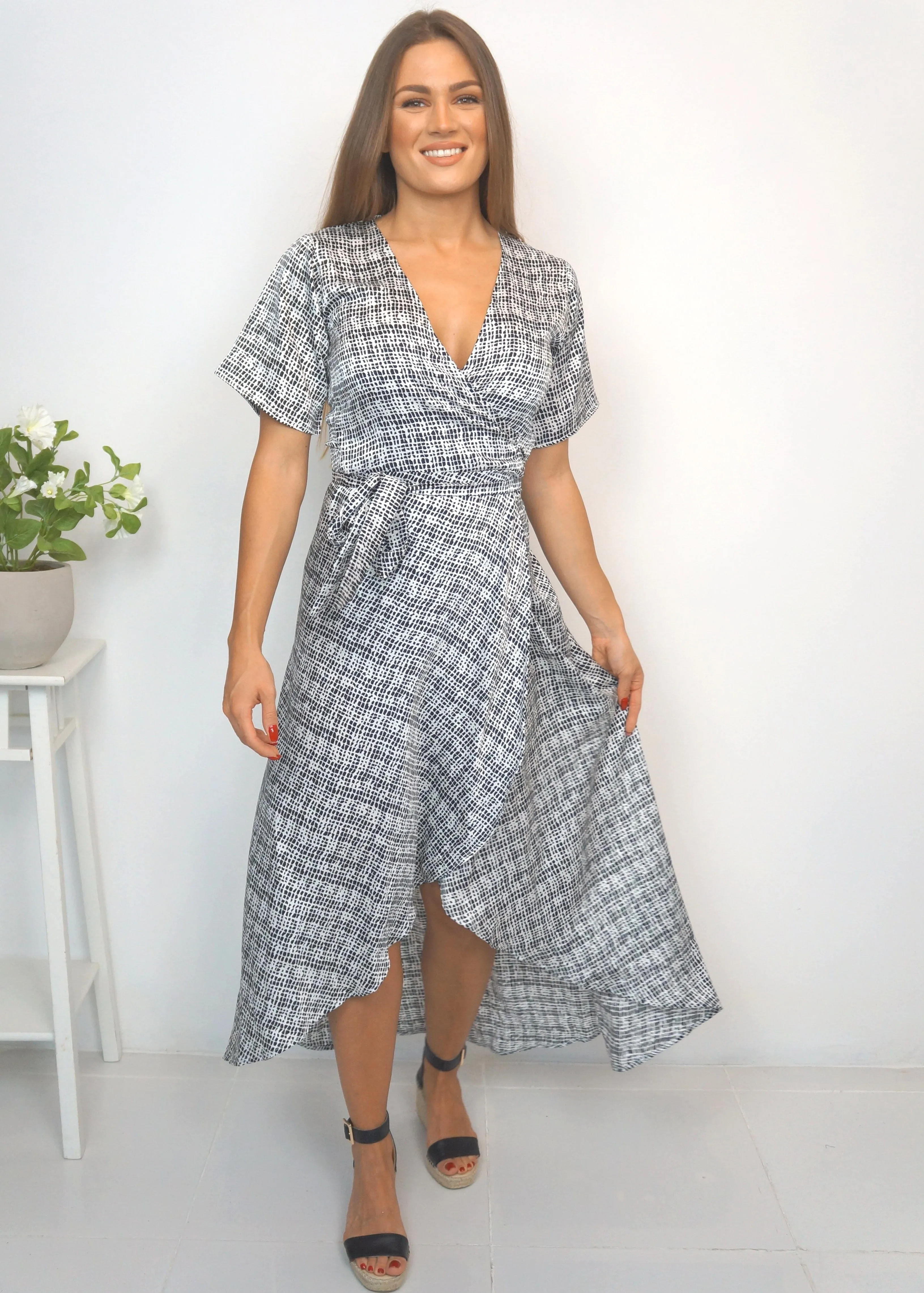 The Maxi Wrap Dress - Checkered Nights