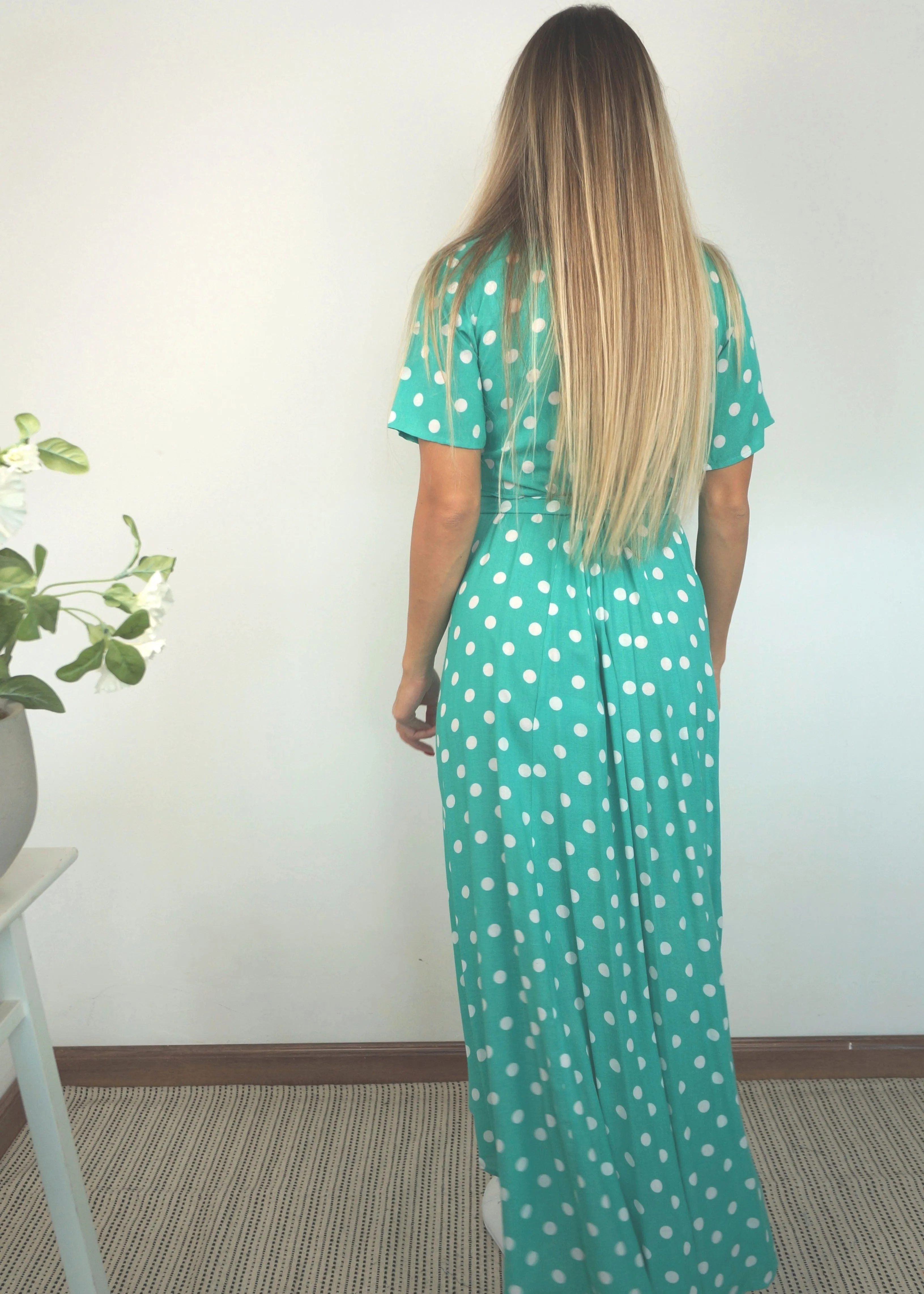 The Maxi Wrap Dress - Emerald Polka