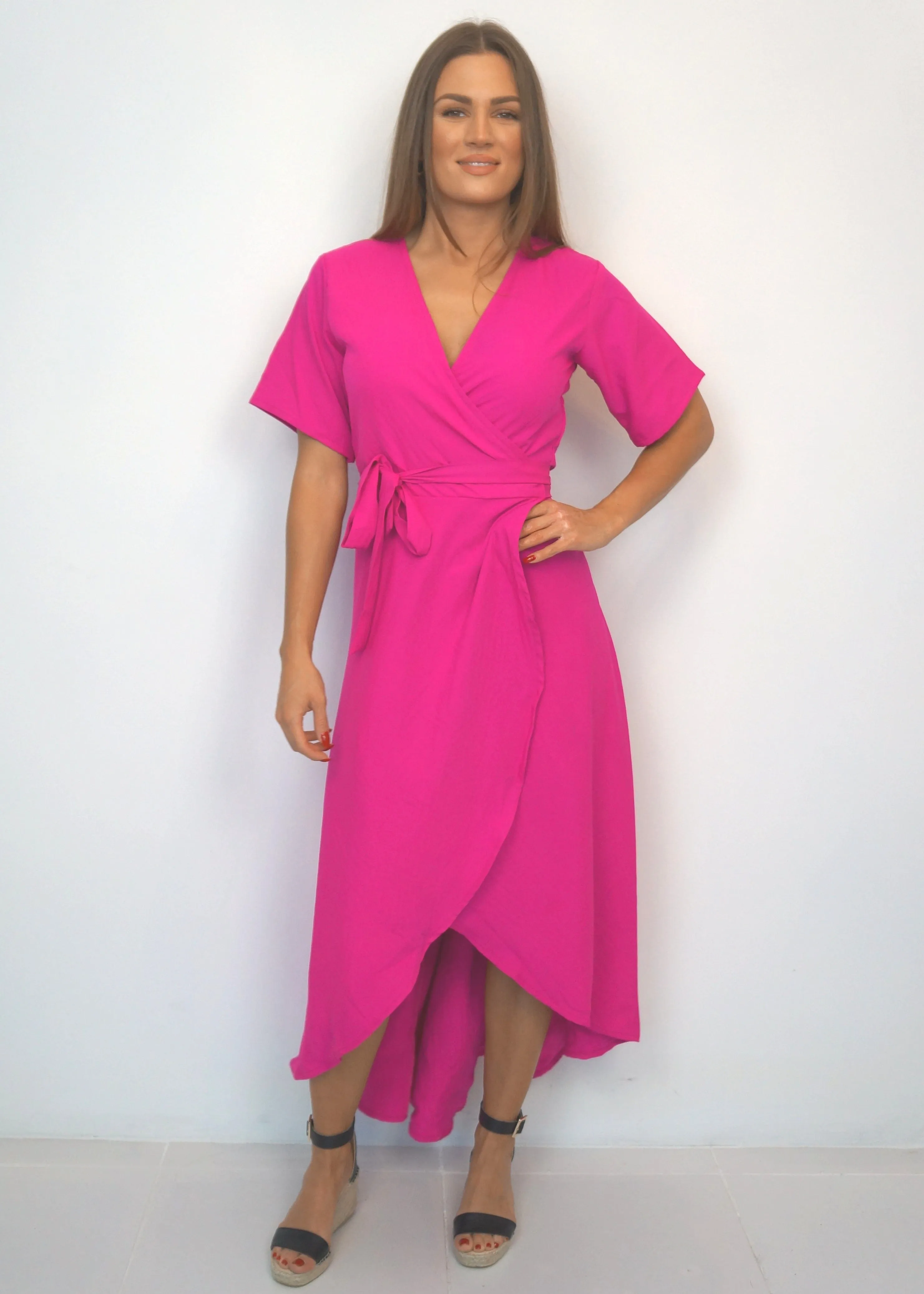 The Maxi Wrap Dress - Hot Pink