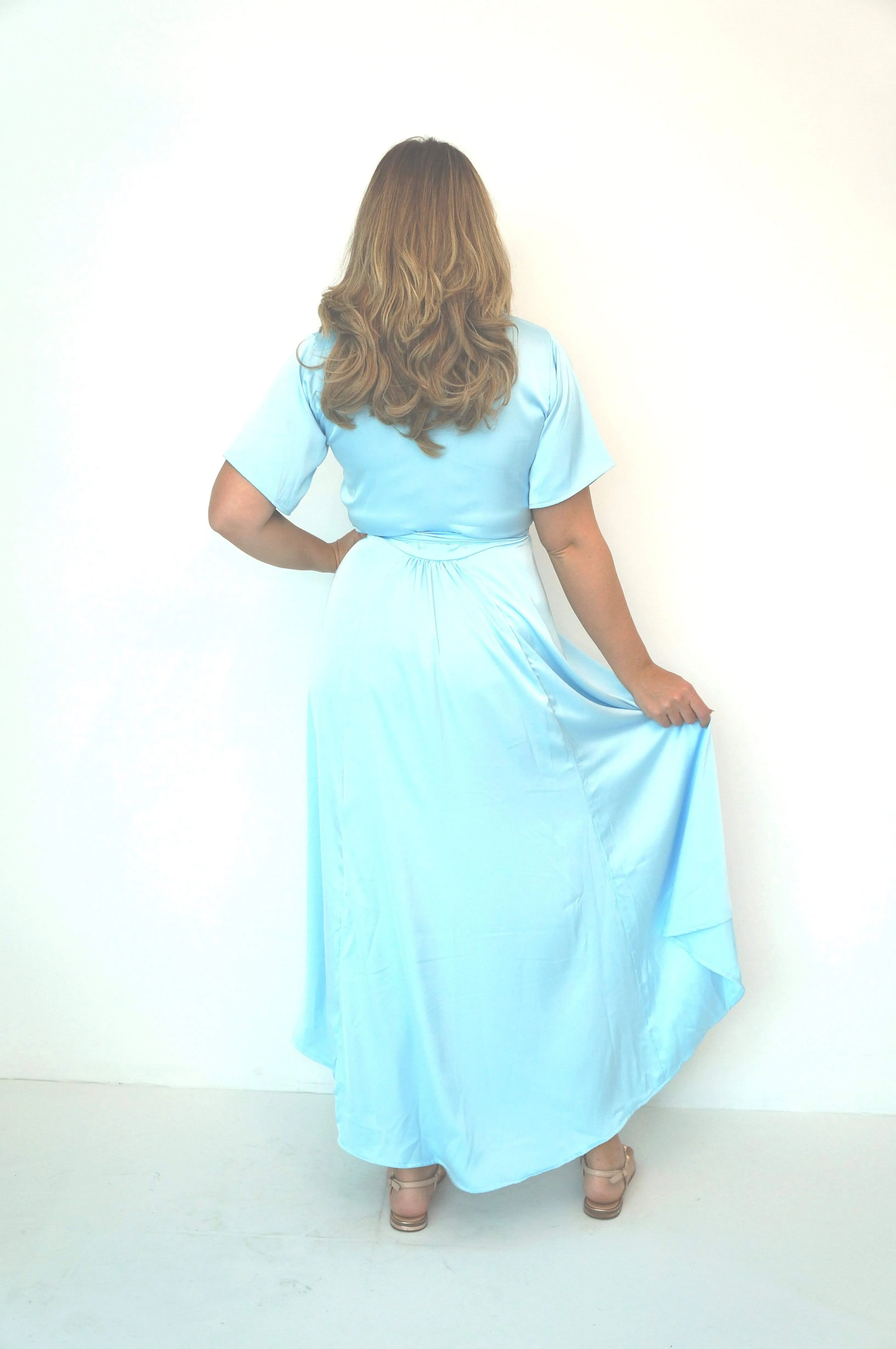 The Maxi Wrap Dress - Ice Blue Satin