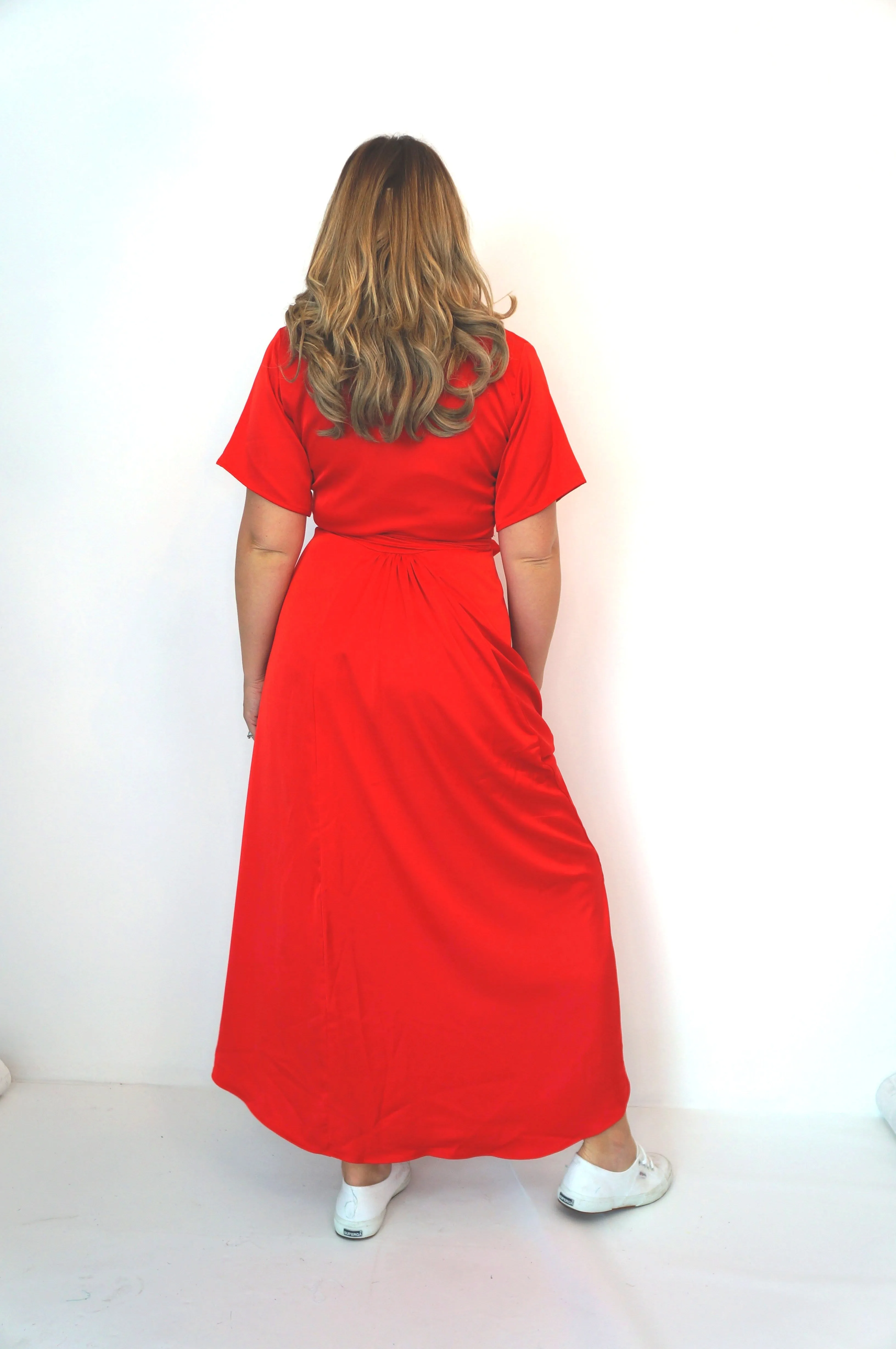 The Maxi Wrap Dress - Mac Red Satin