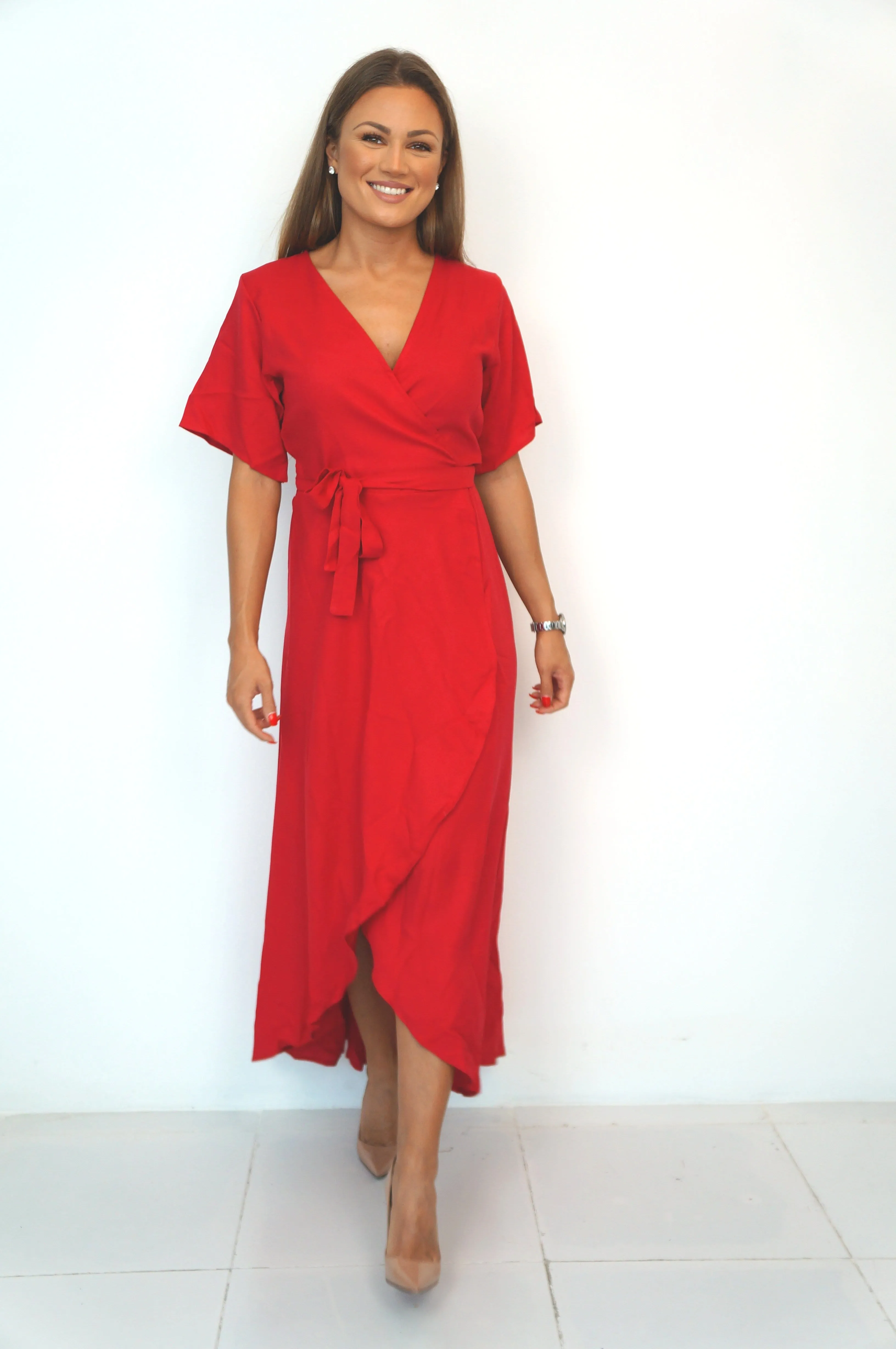 The Maxi Wrap Dress - Mac Red