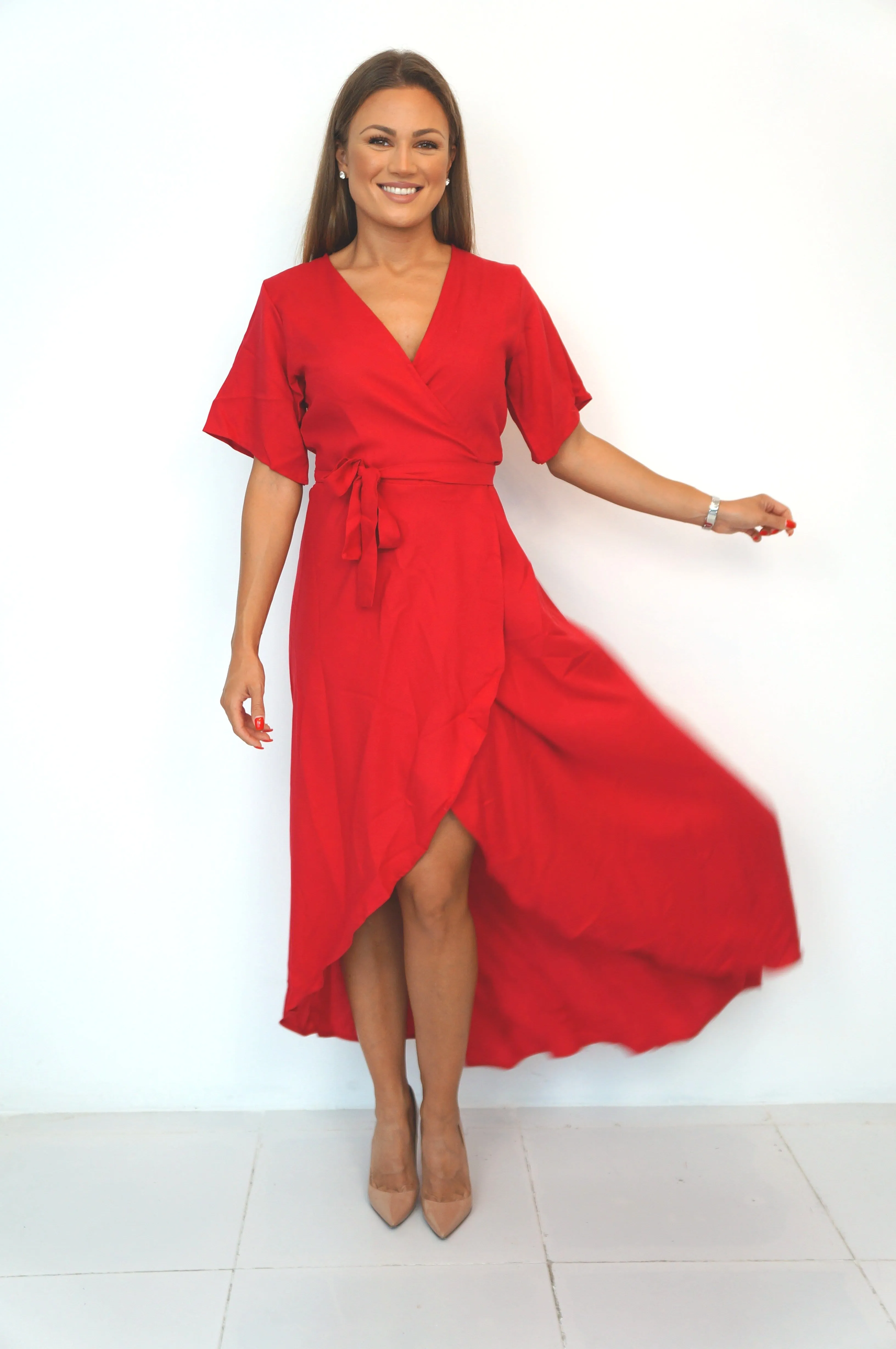 The Maxi Wrap Dress - Mac Red