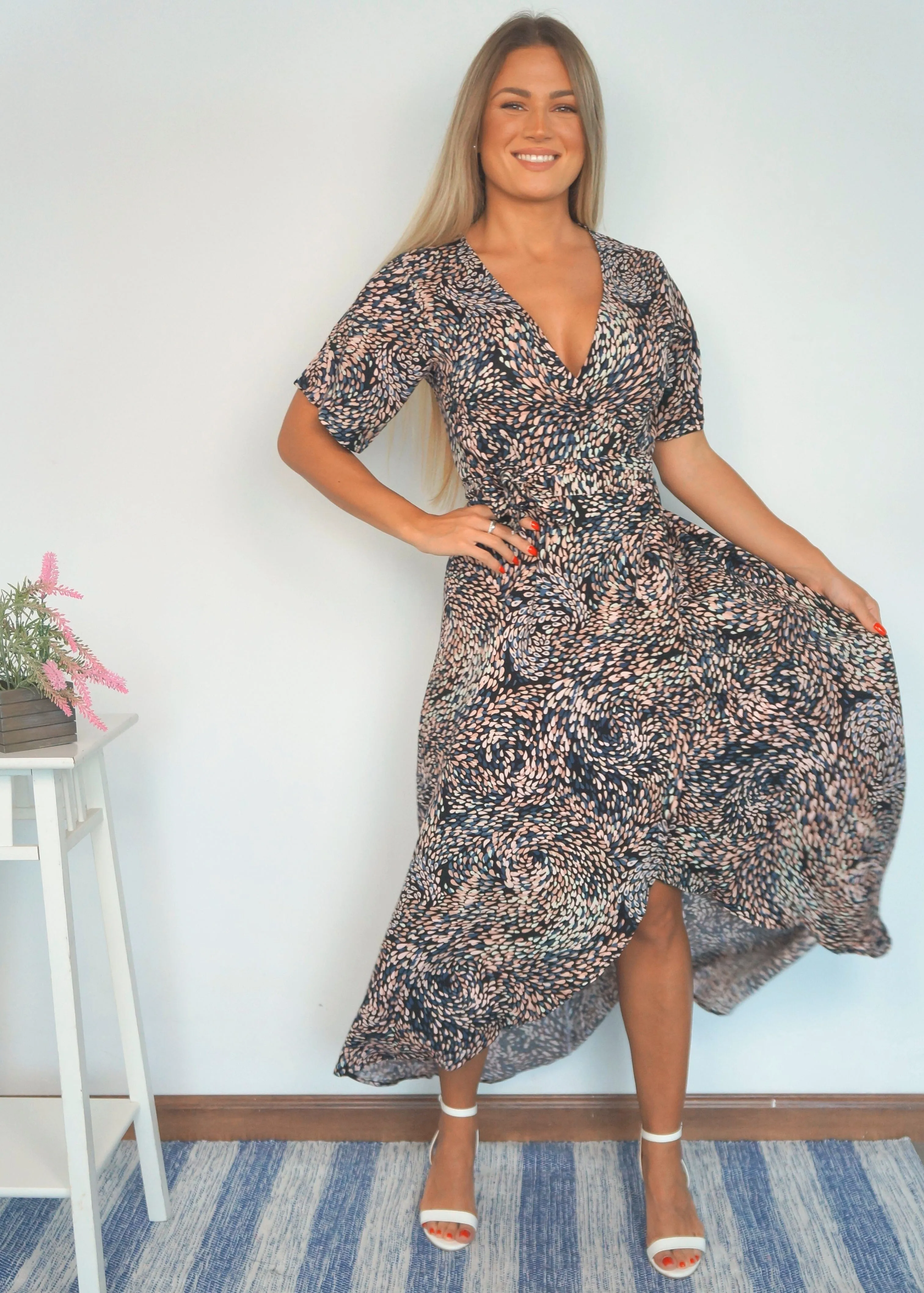 The Maxi Wrap Dress - Peacock Feathers