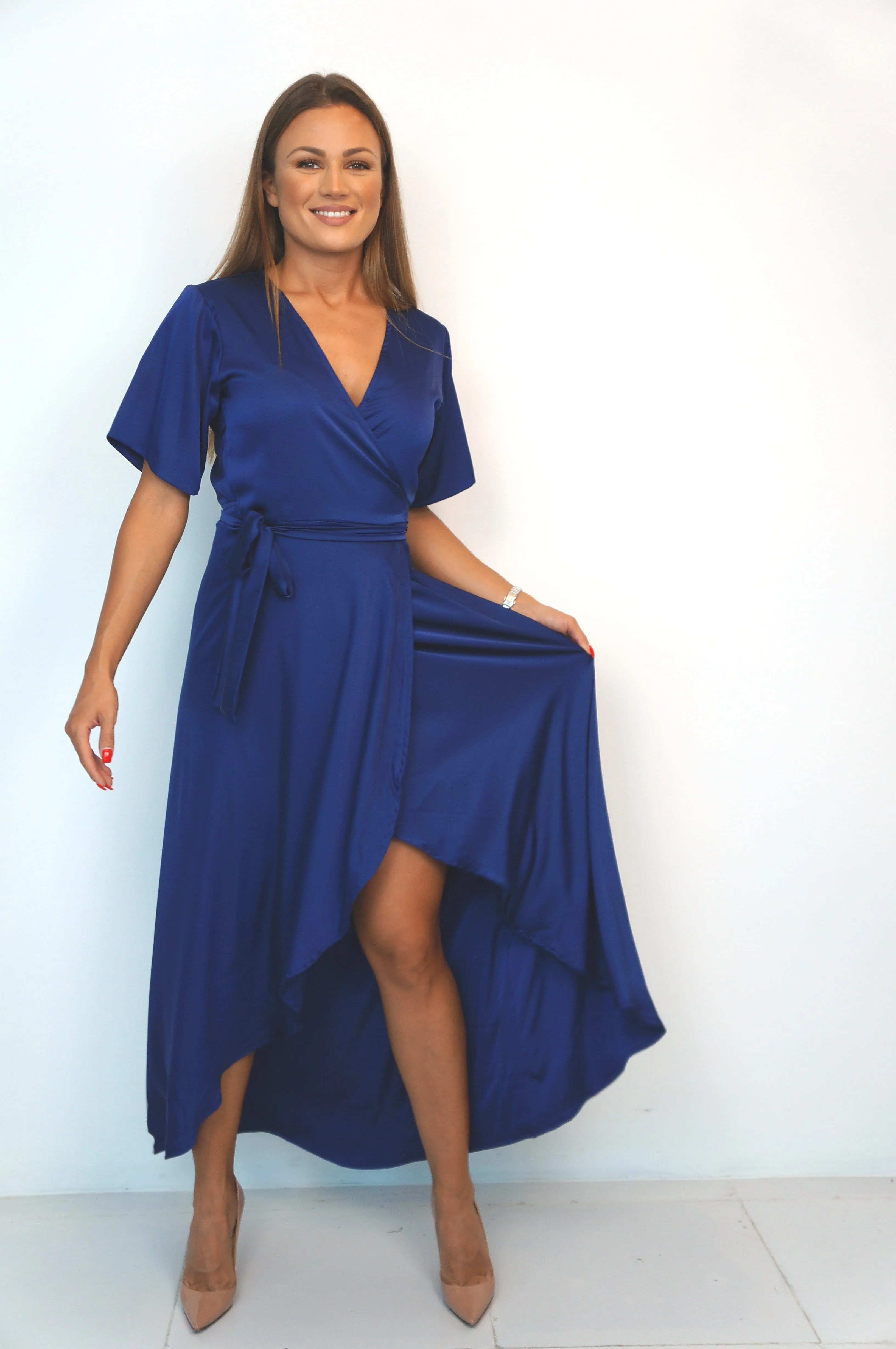 The Maxi Wrap Dress - Perfect Navy Satin