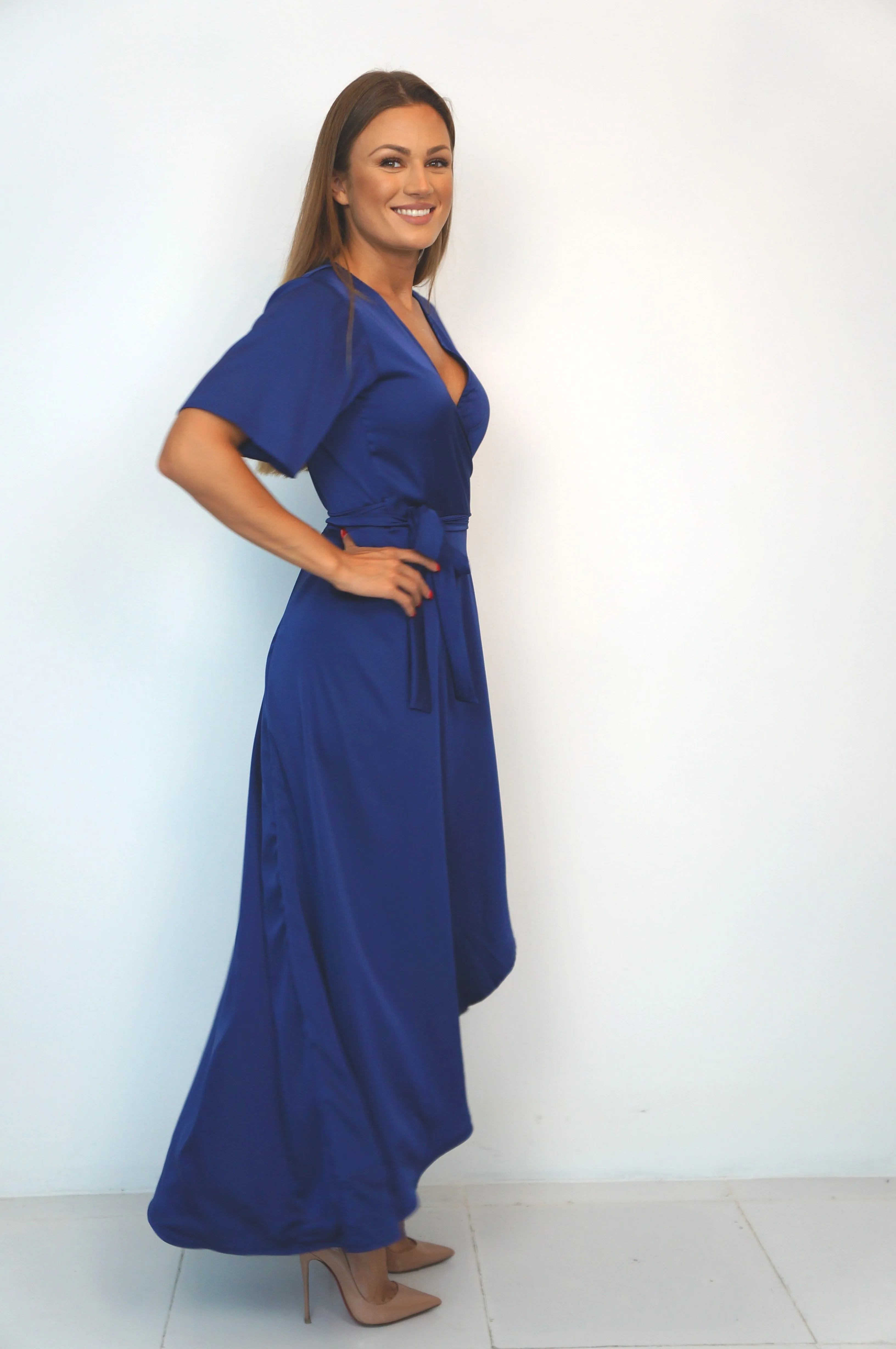 The Maxi Wrap Dress - Perfect Navy Satin