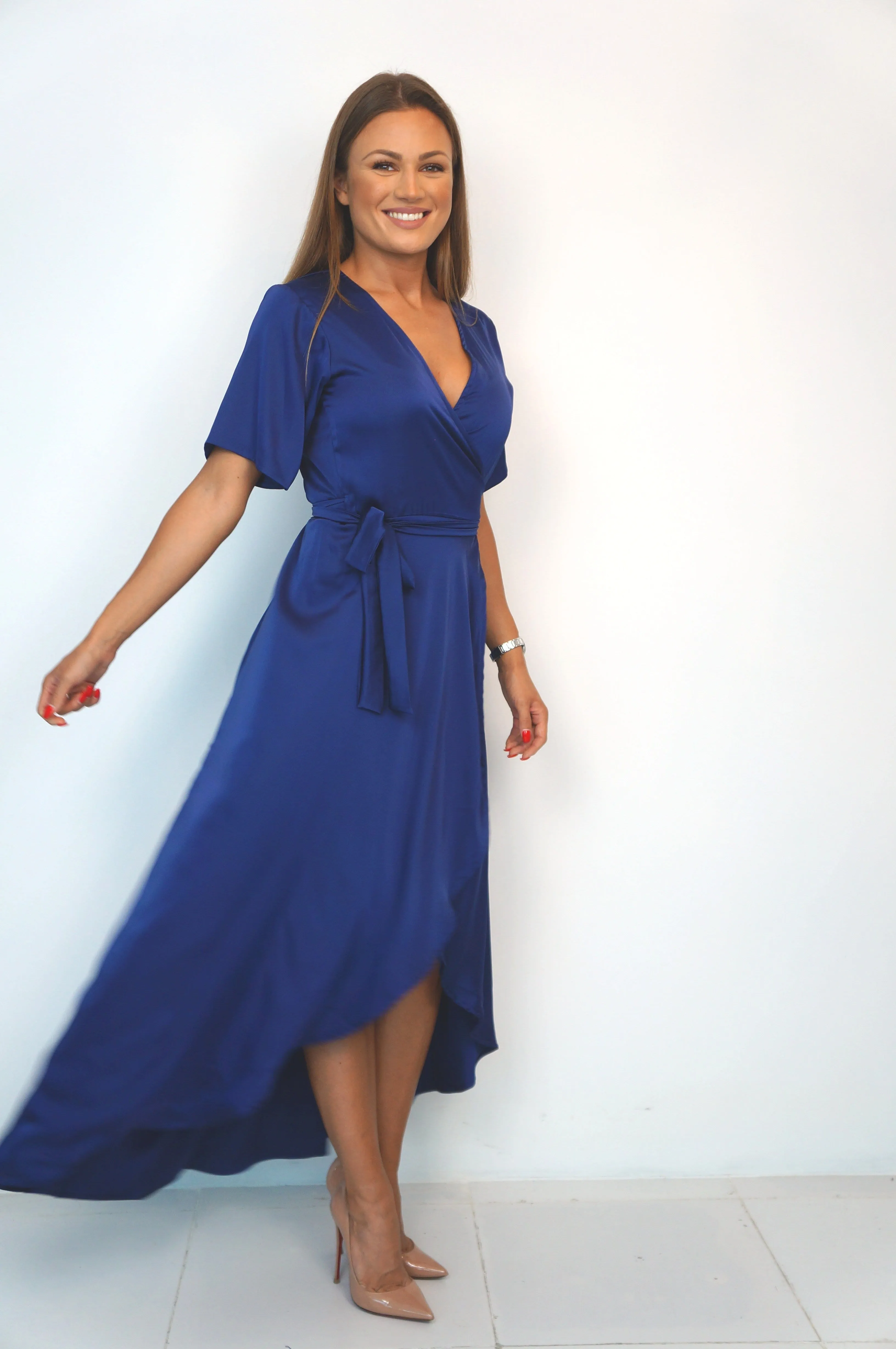The Maxi Wrap Dress - Perfect Navy Satin