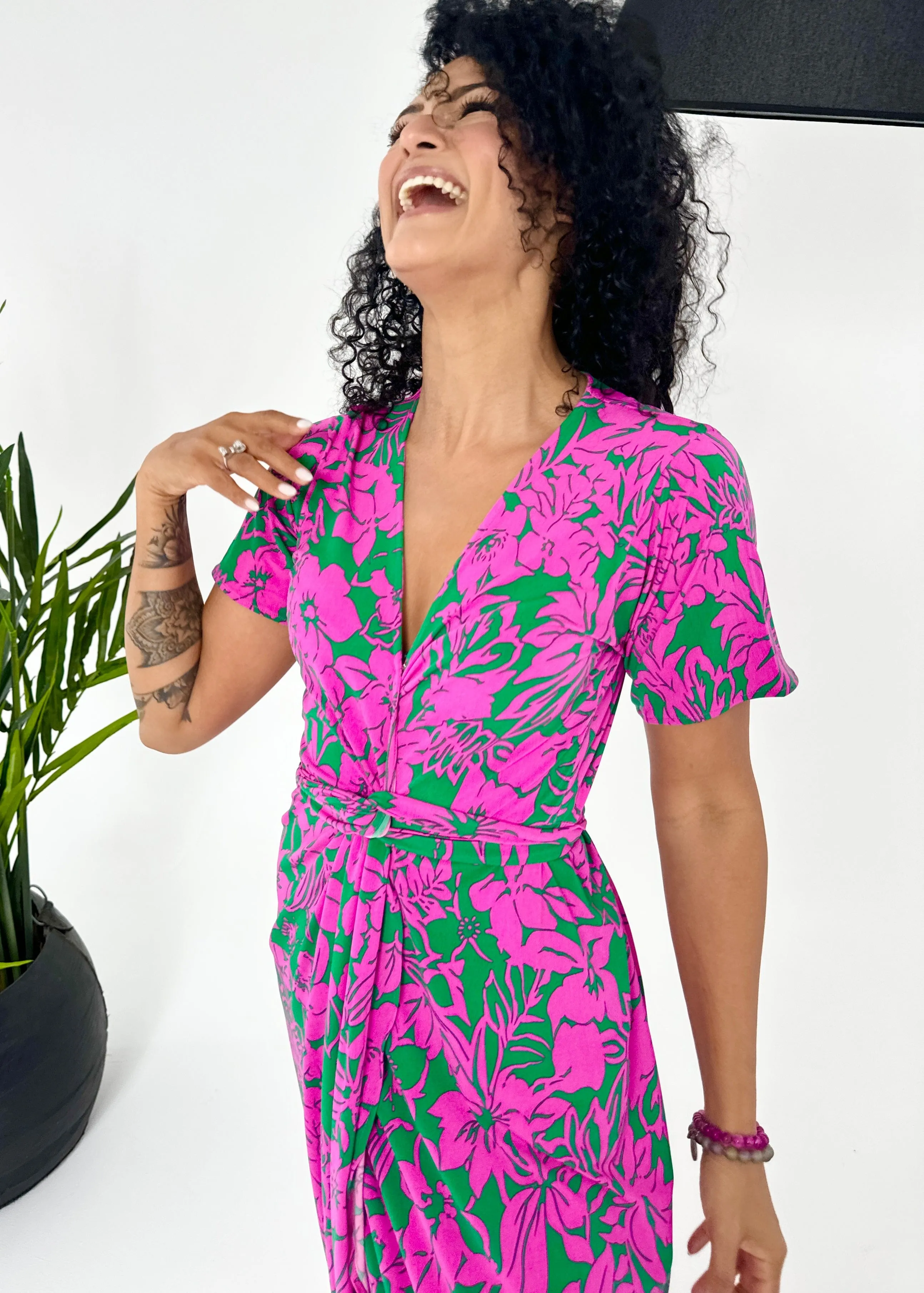 The Maxi Wrap Dress - Pink Garden