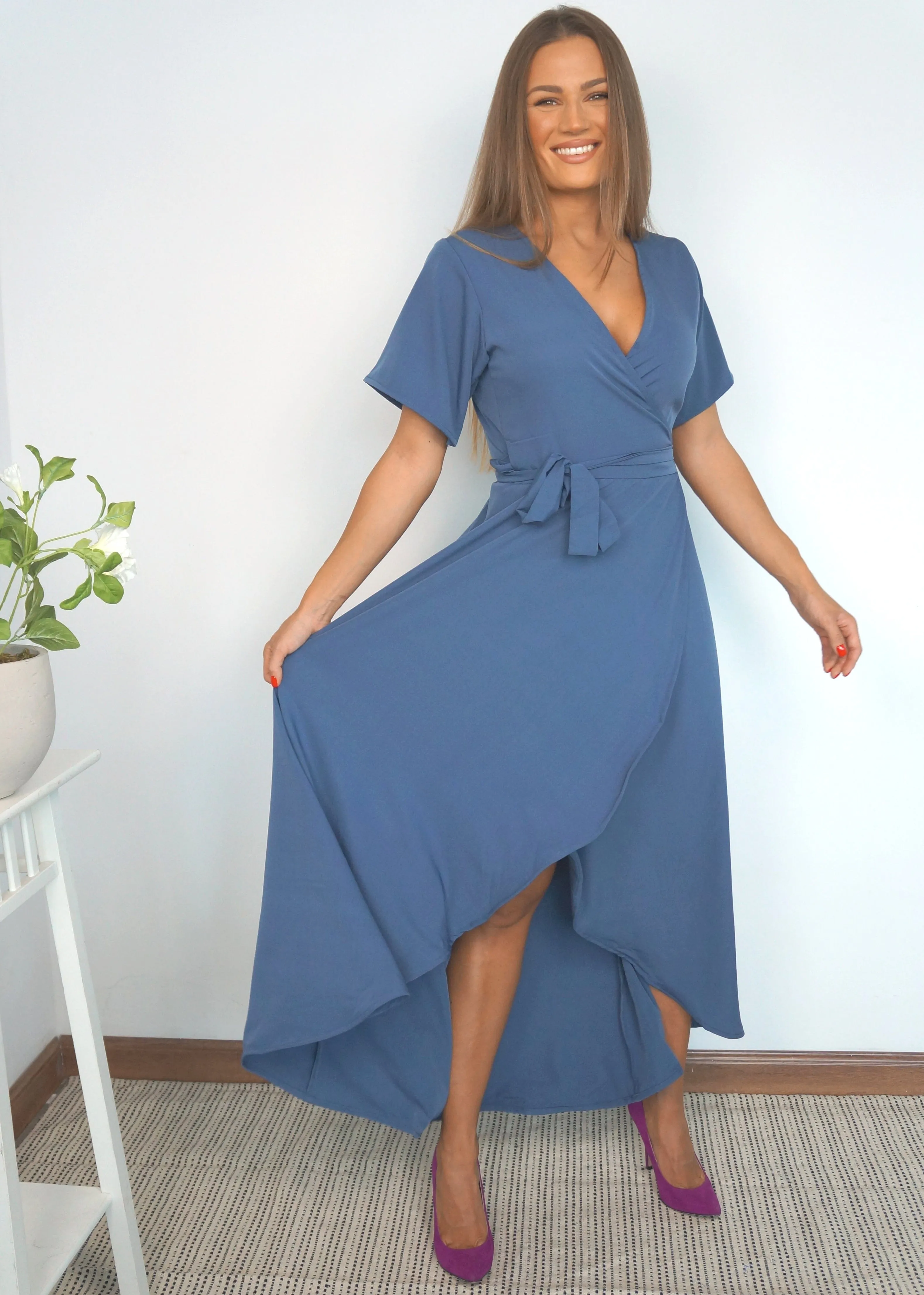 The Maxi Wrap Dress - Slate Blue