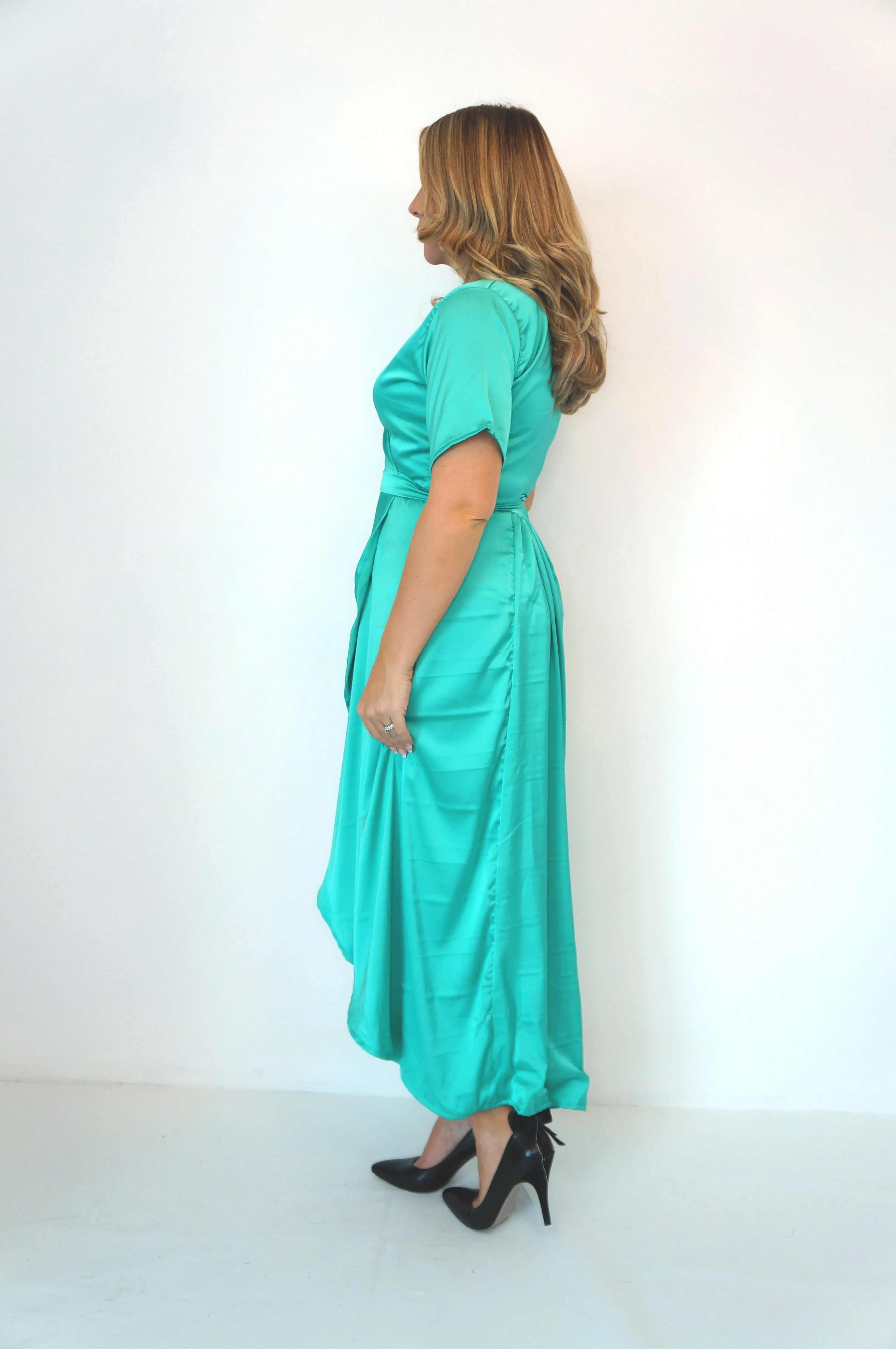 The Maxi Wrap Dress - Teal Satin