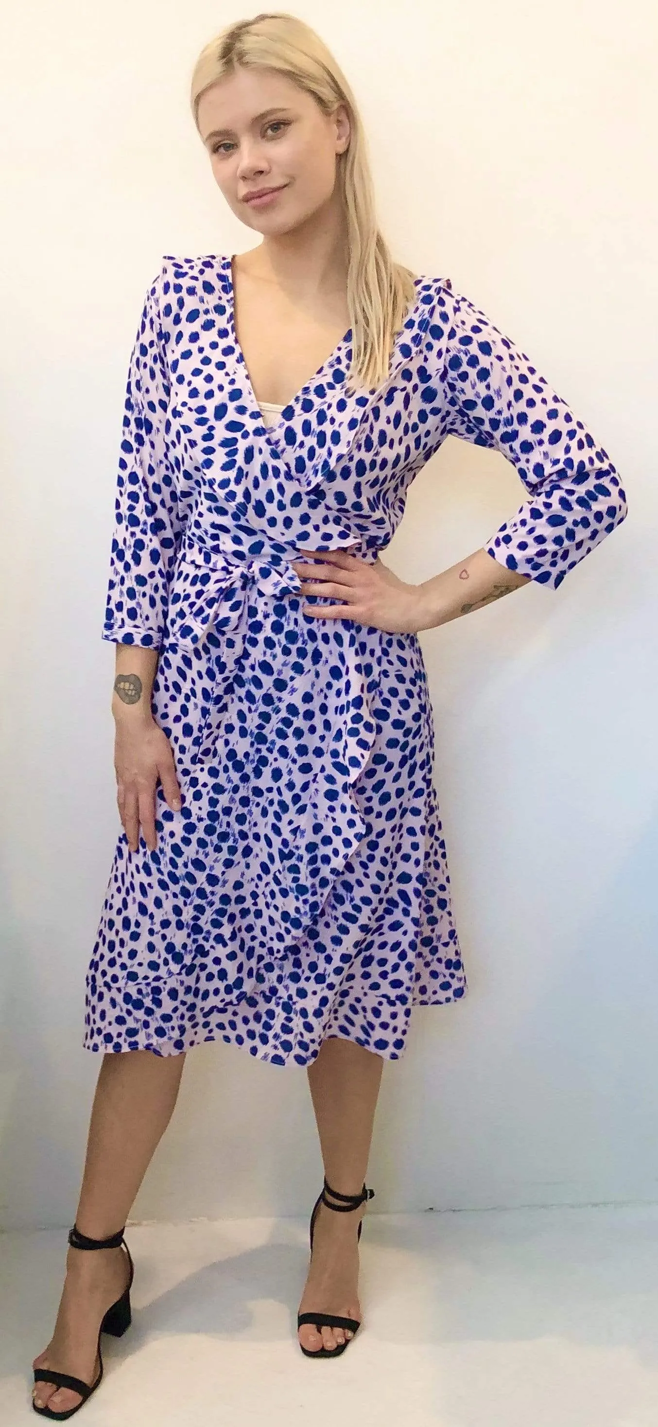 The Midi Flirty Wrap Dress w/ 3/4 Sleeves - Hamptons Weekend