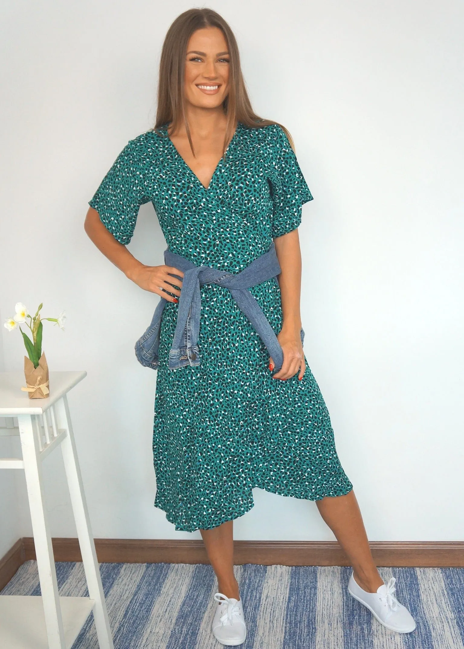 The Midi Wrap Dress - Emerald Splash