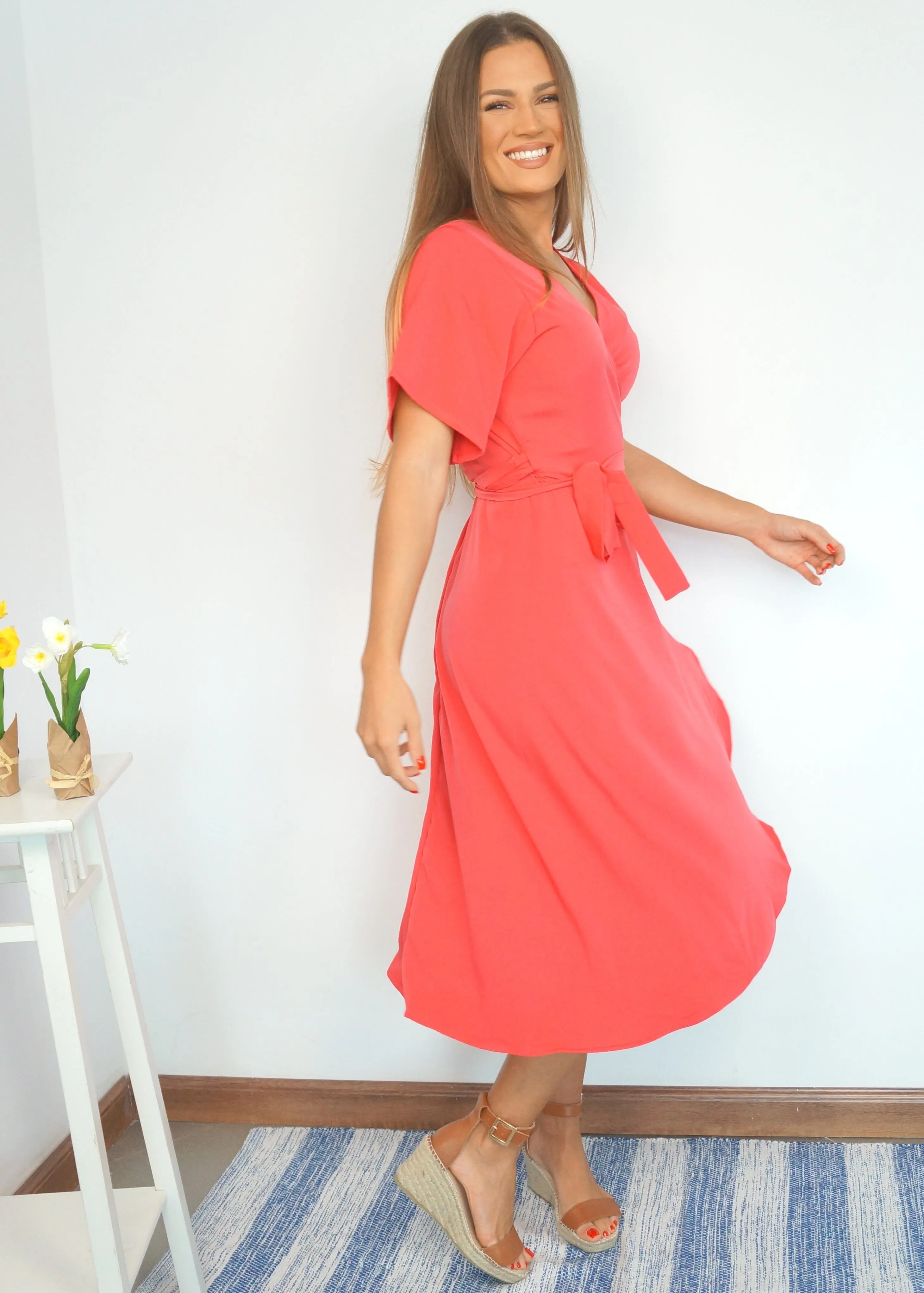 The Midi Wrap Dress - Summer Coral