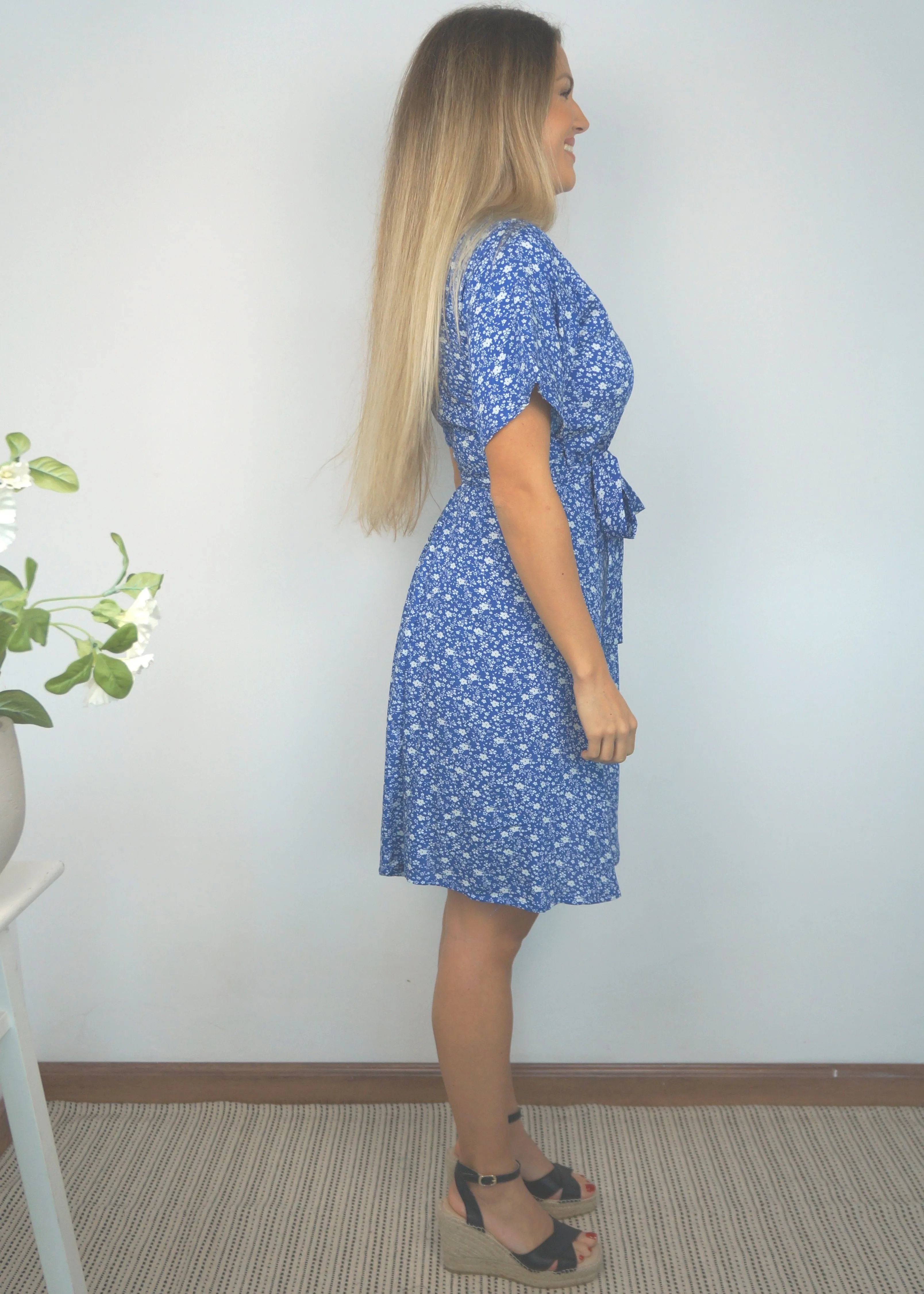 The Mini Wrap Dress - Ditsy Royal