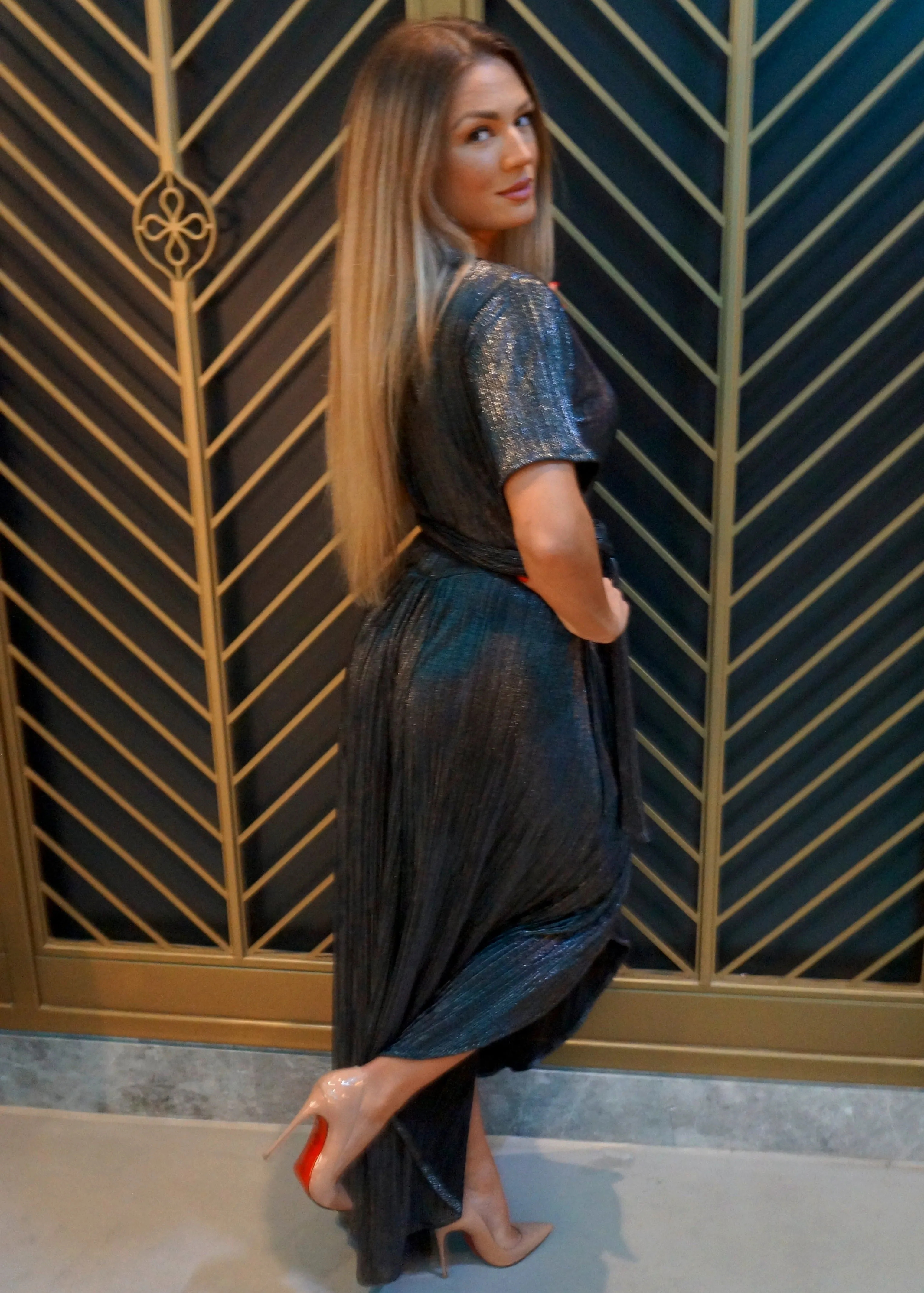 The Pleated Wrap Dress - Black Sparkle