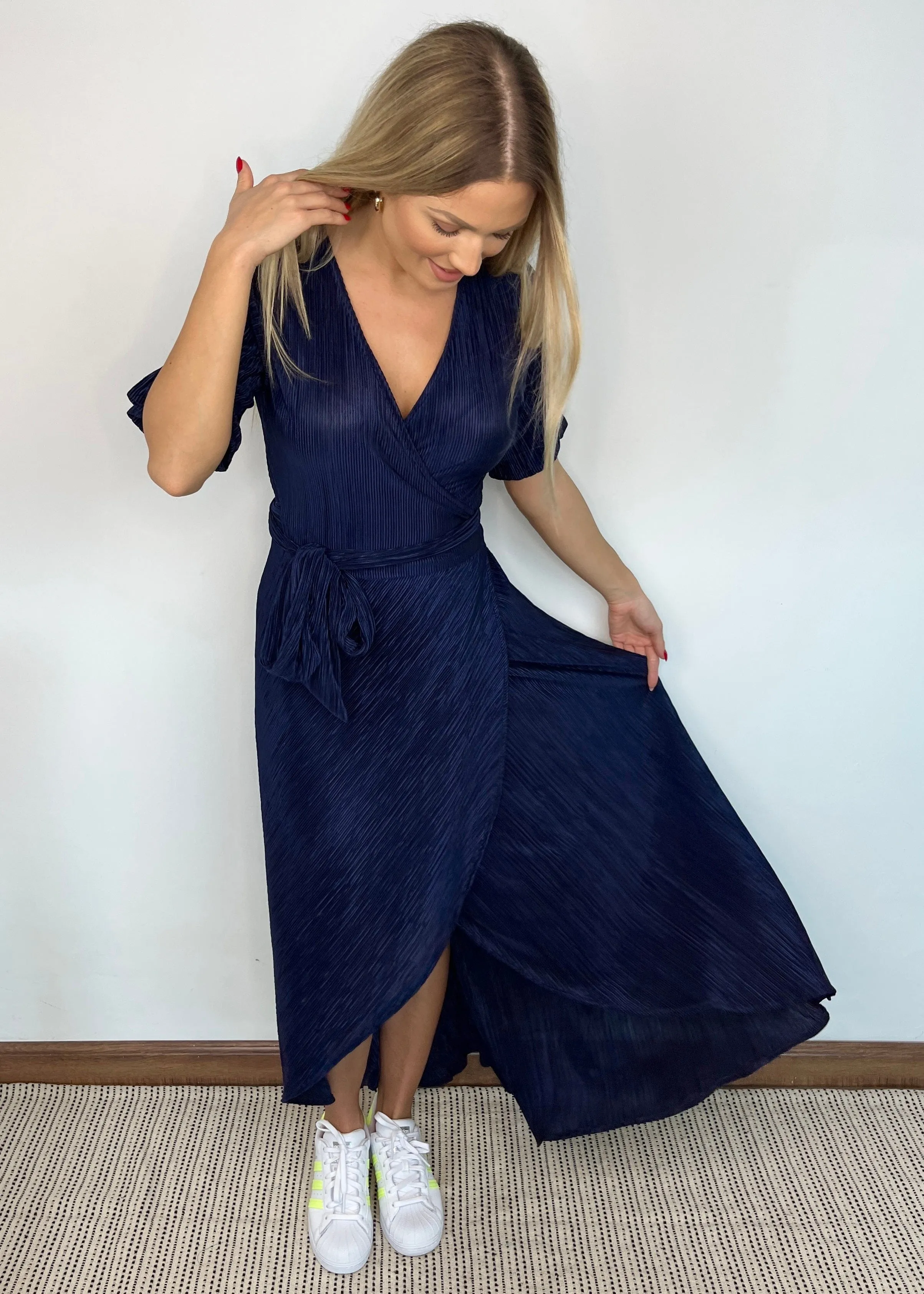 The Pleated Wrap Dress - Deep Navy Pleats
