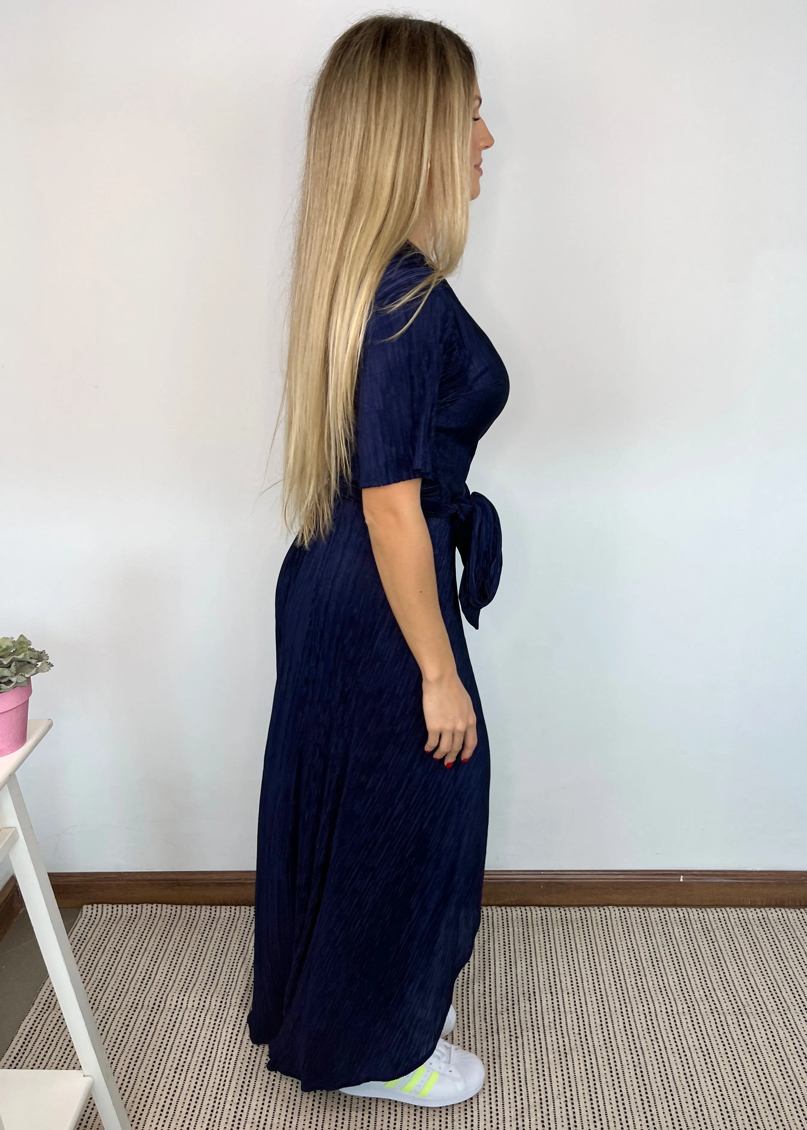 The Pleated Wrap Dress - Deep Navy Pleats