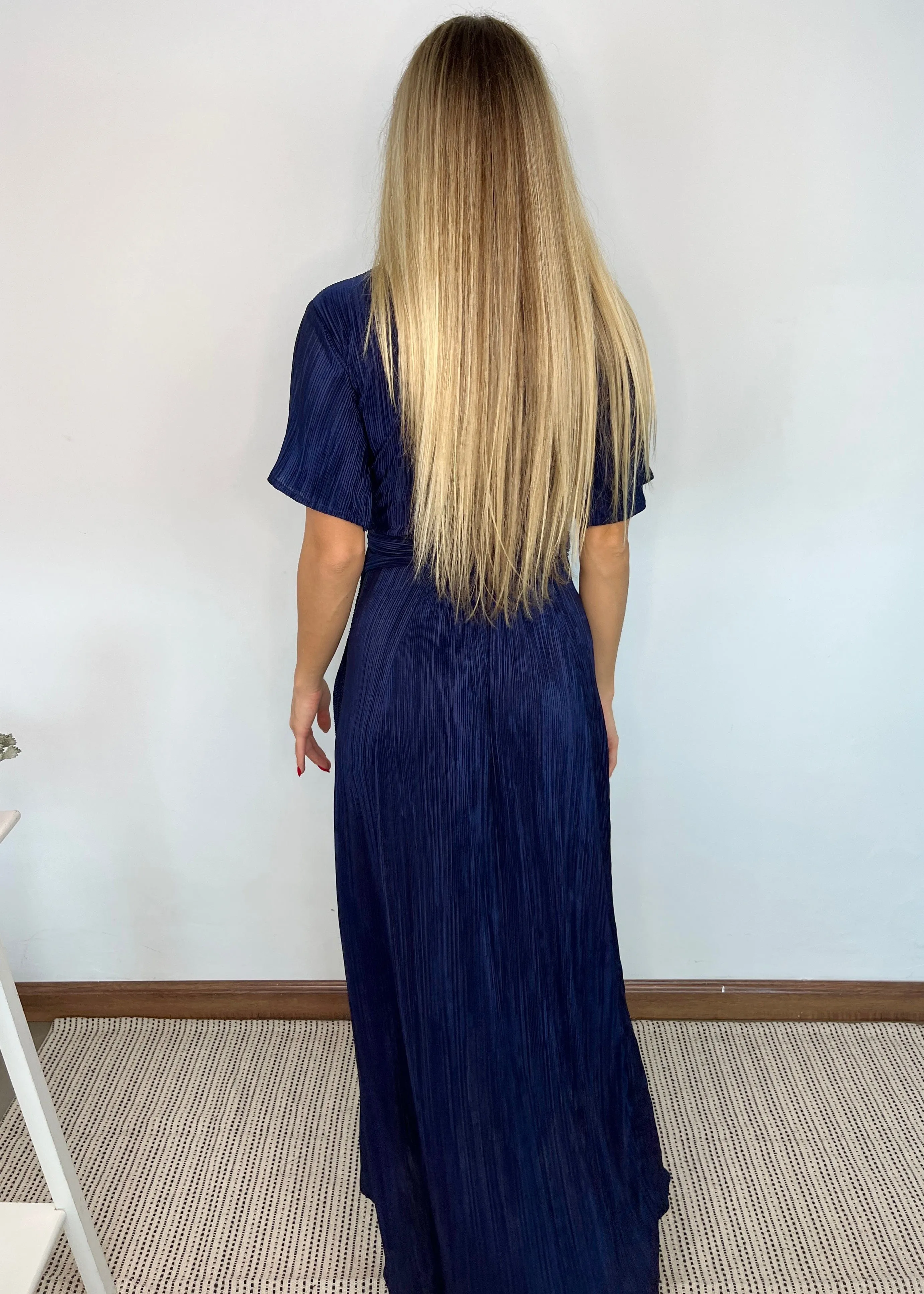 The Pleated Wrap Dress - Deep Navy Pleats