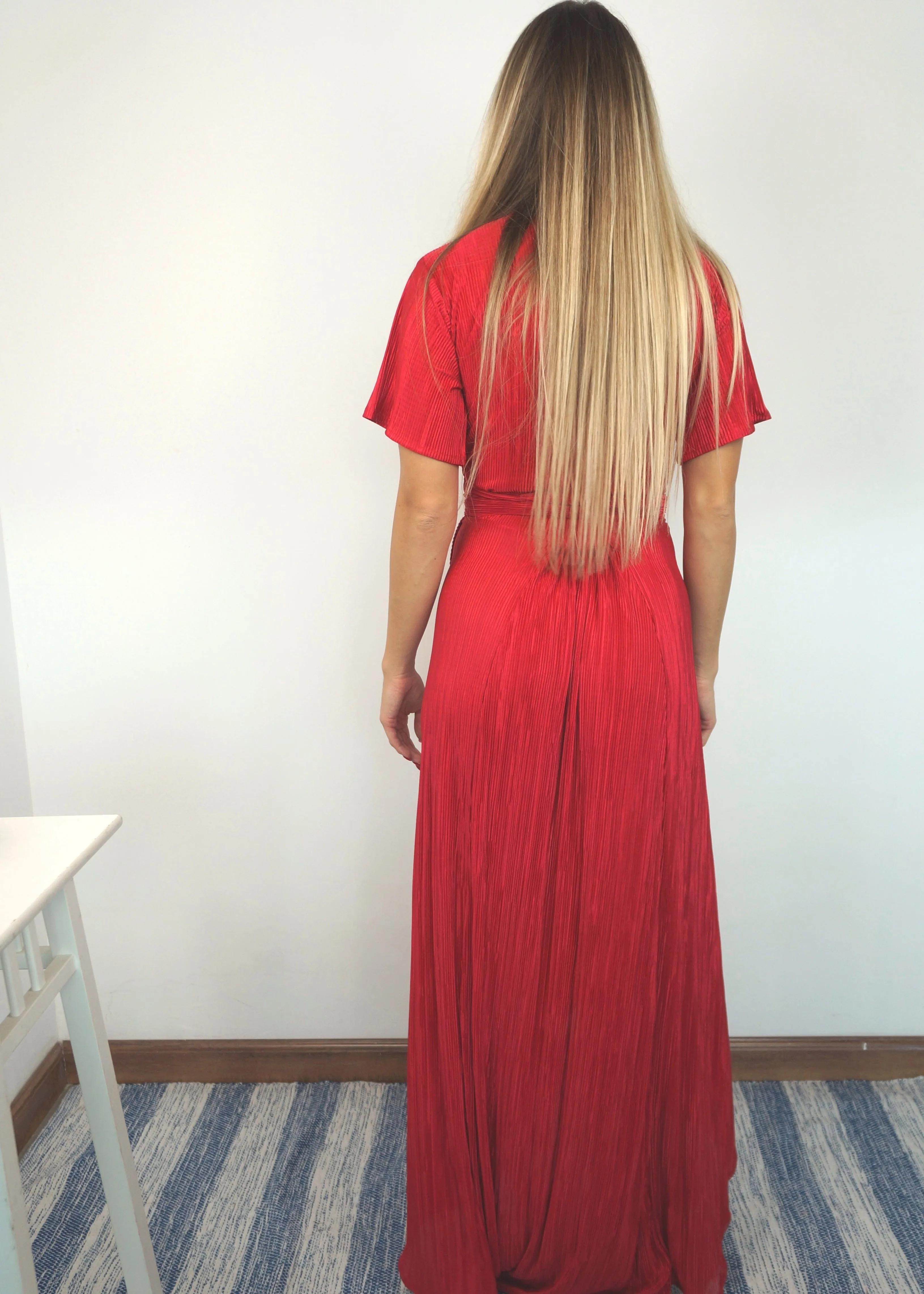 The Pleated Wrap Dress - Red Pleats