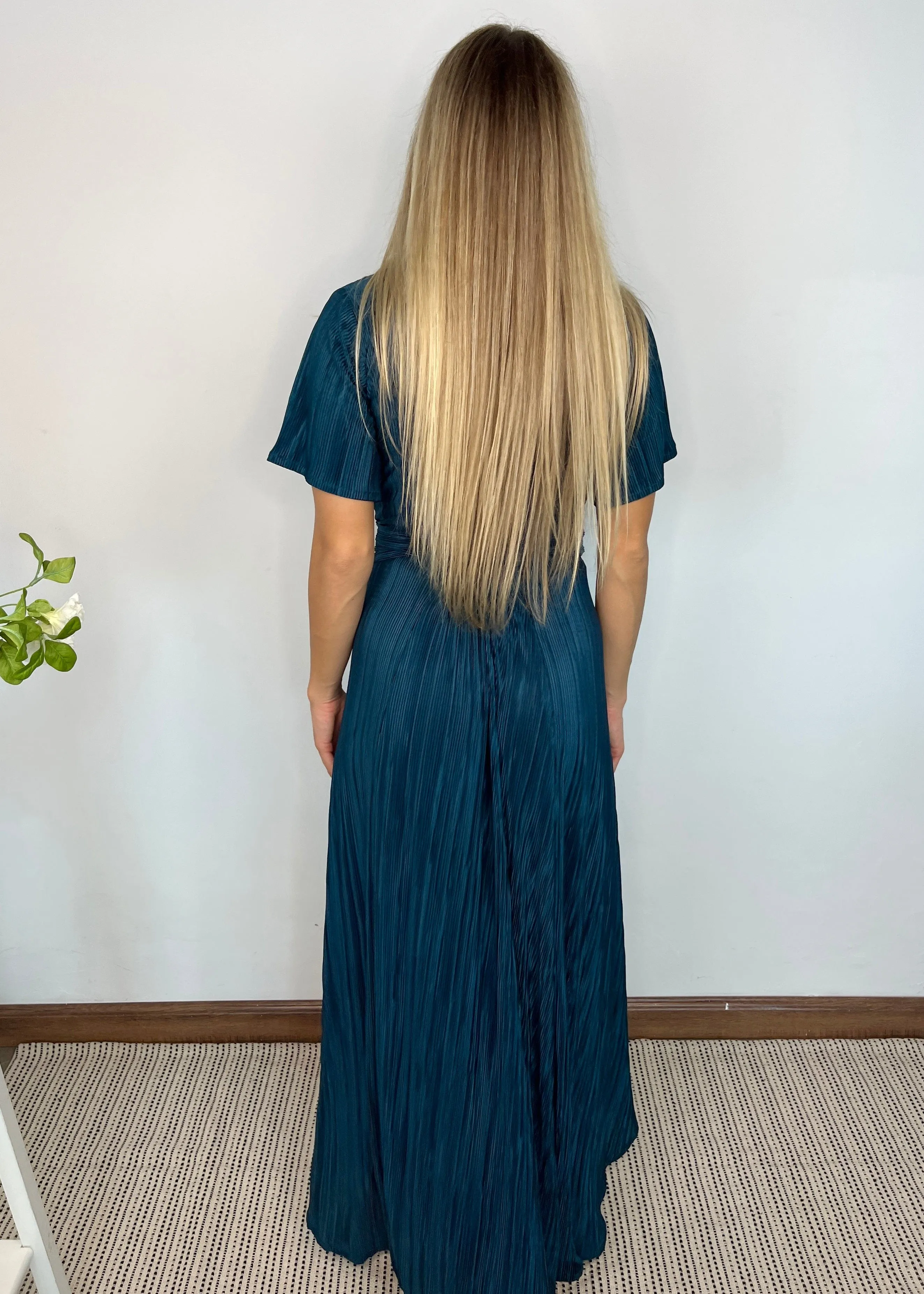 The Pleated Wrap Dress - Teal Pleats