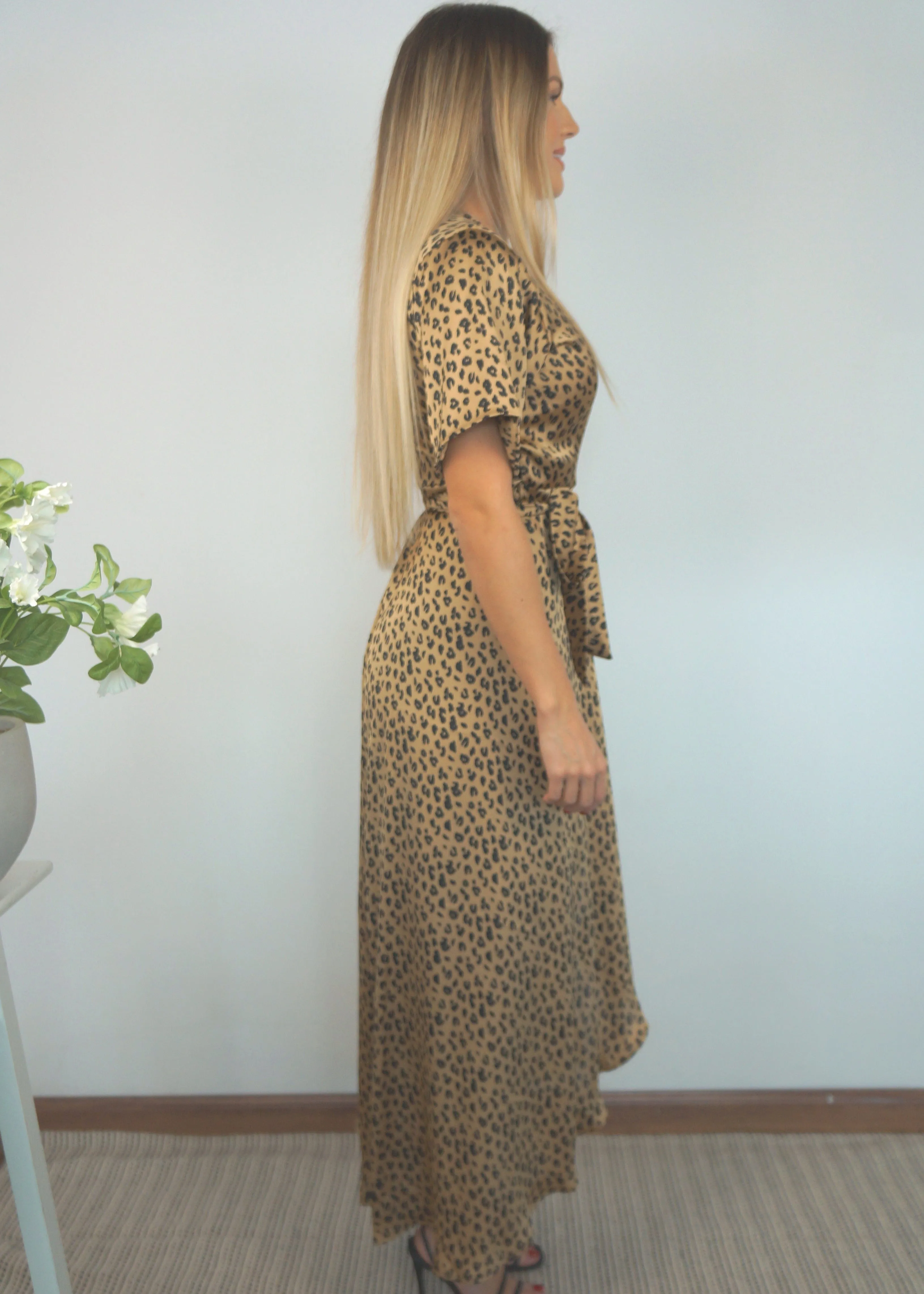 The Satin Wrap Dress - Leopard Gold