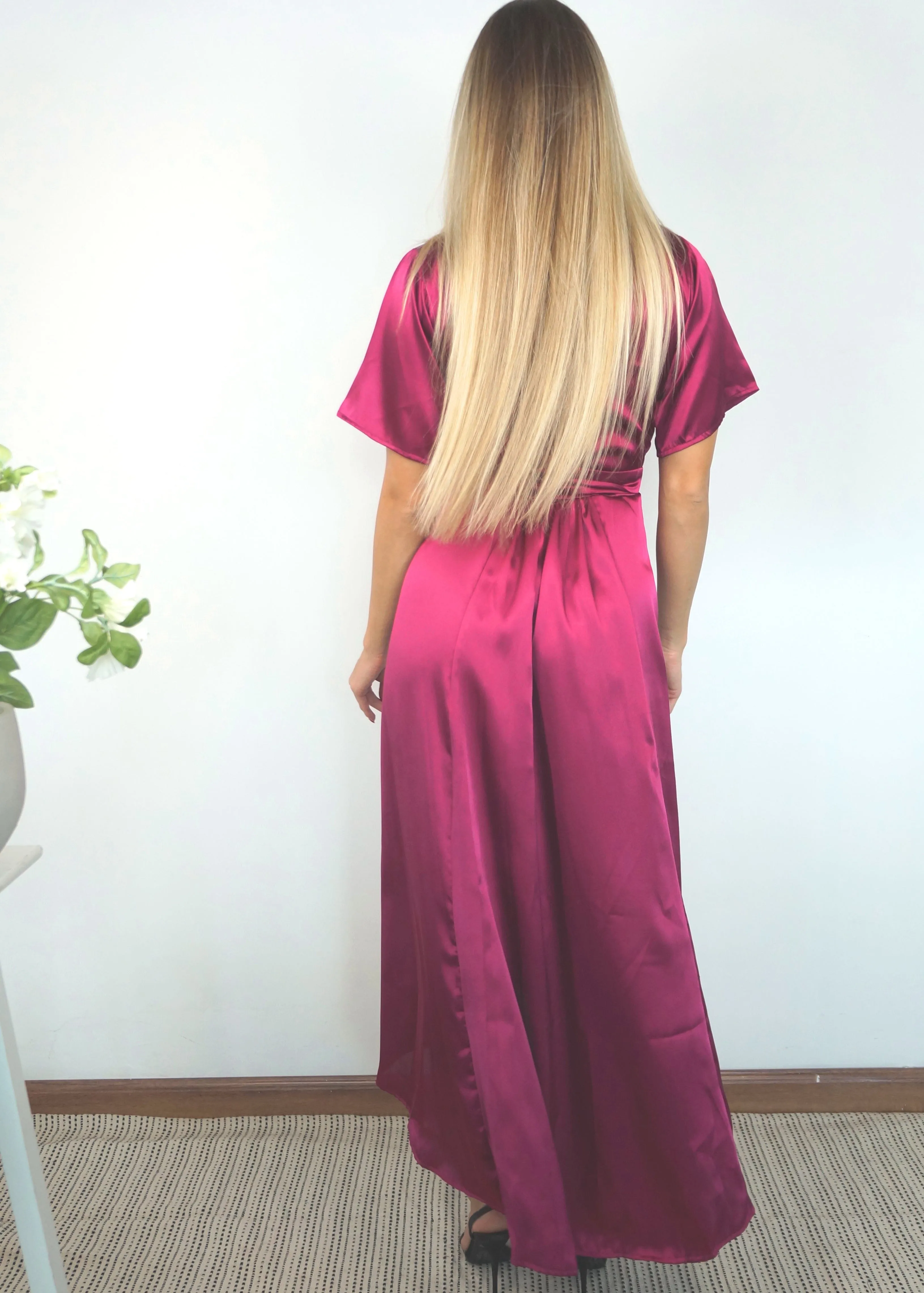 The Satin Wrap Dress - Mulberry Satin