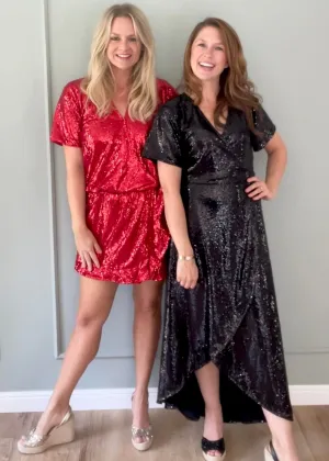 The Sparkle Wrap Playsuit - Red Sparkle
