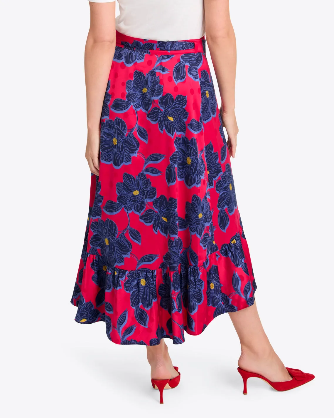 Tie Waist Wrap Skirt in Magnolia Jacquard Dot