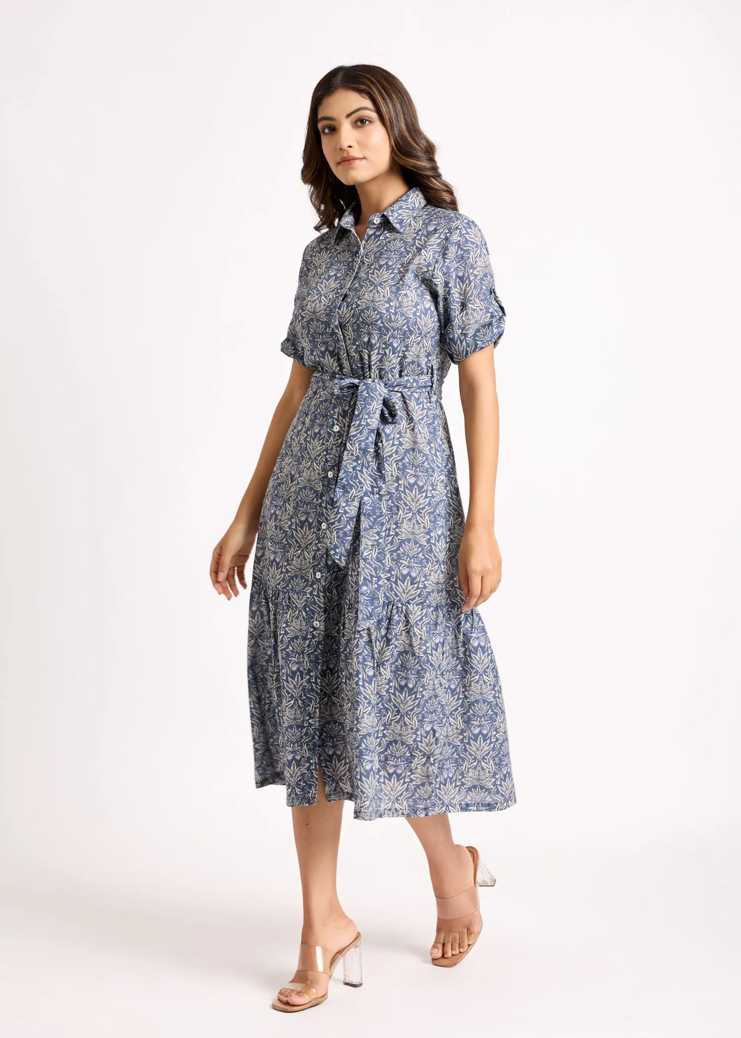 Tiered Shirt Blue Dress