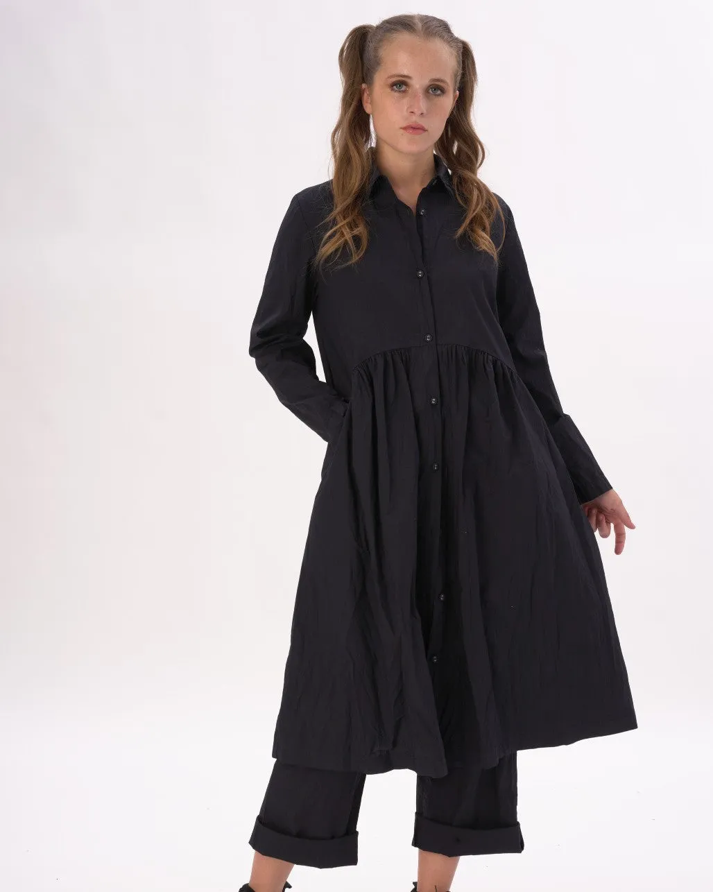 Tiered Waist Organic Cotton Shirt Dress