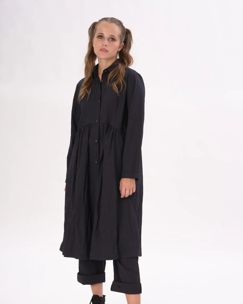 Tiered Waist Organic Cotton Shirt Dress