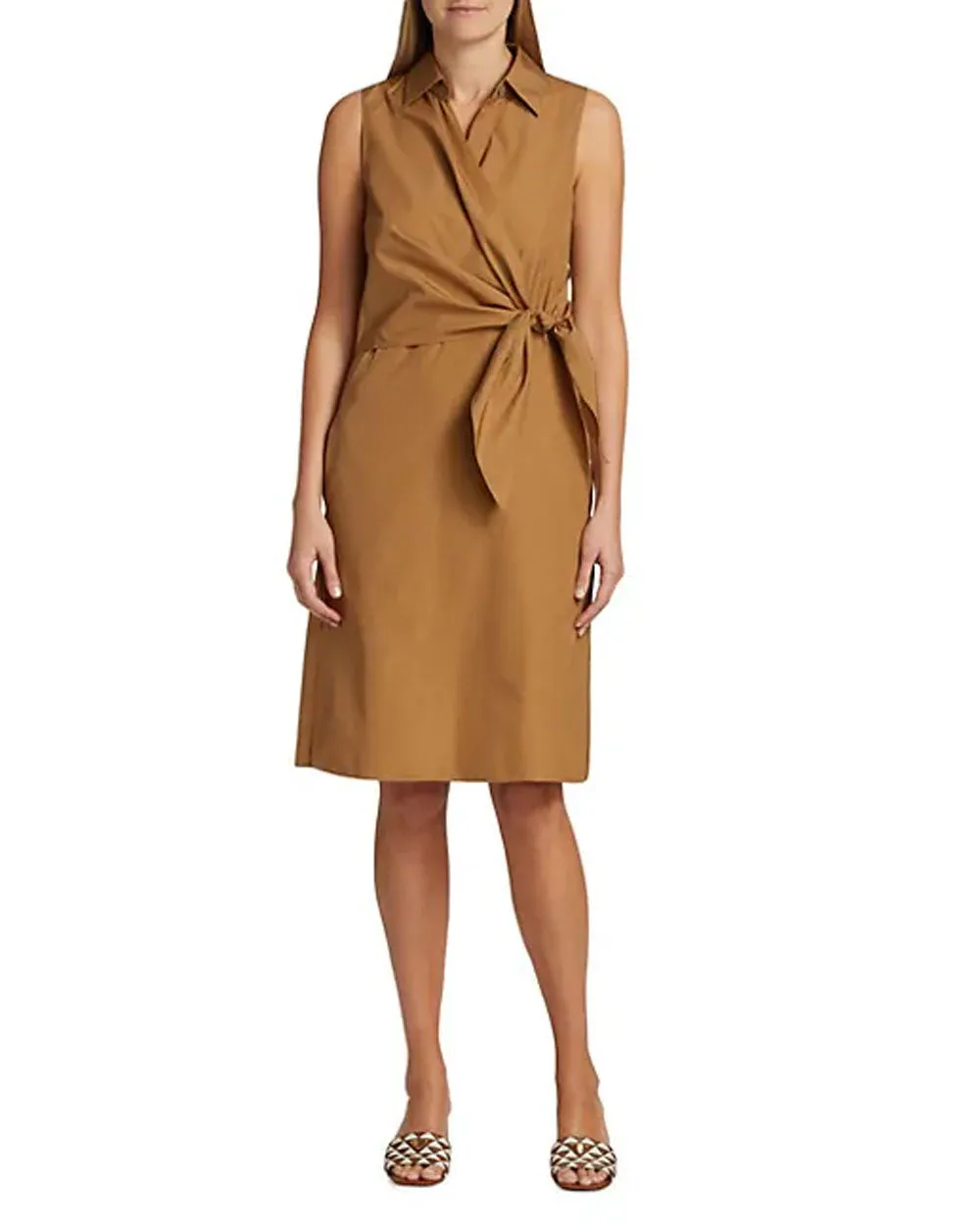Tobacco Sleeveless Wrap Shirt Dress