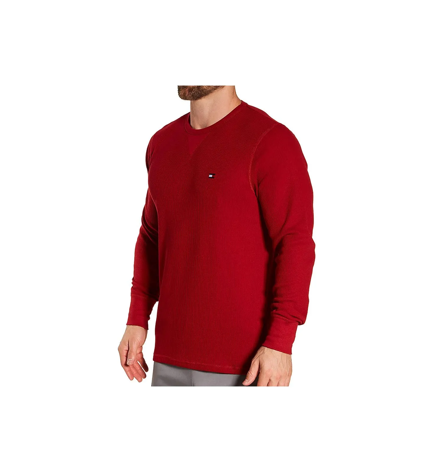 Tommy Hilfiger Men's Thermal Long Sleeve Crew Neck Shirt, Beet Red, Small
