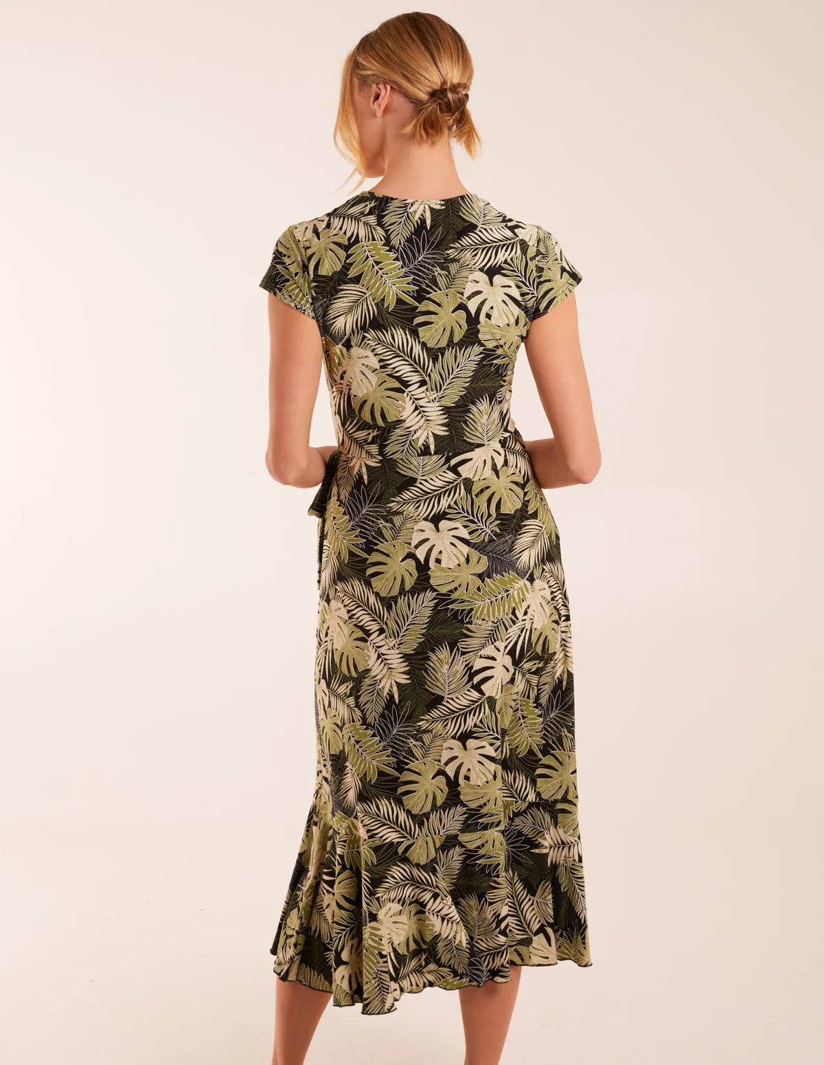 Tropical Print Wrap Front Midi Dress