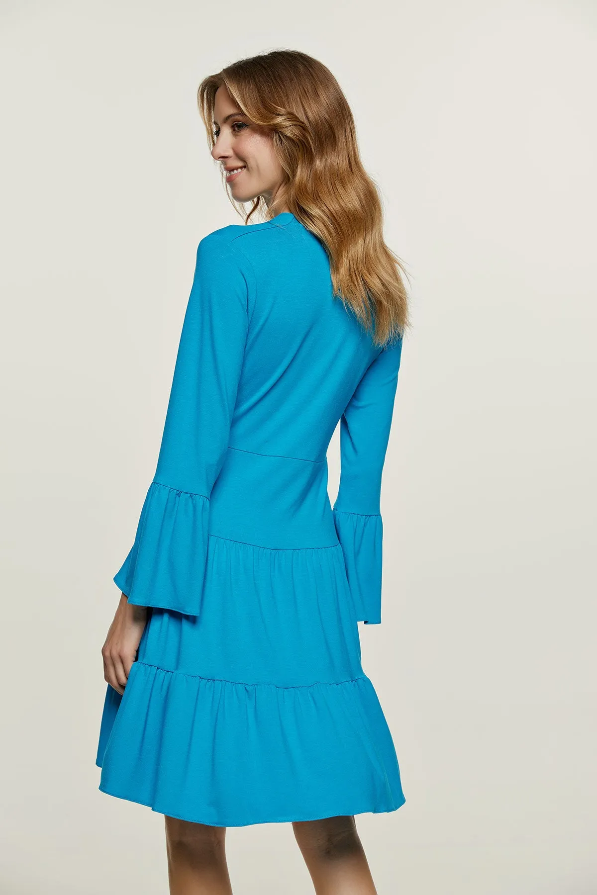 Turquoise Jersey Tiered Dress