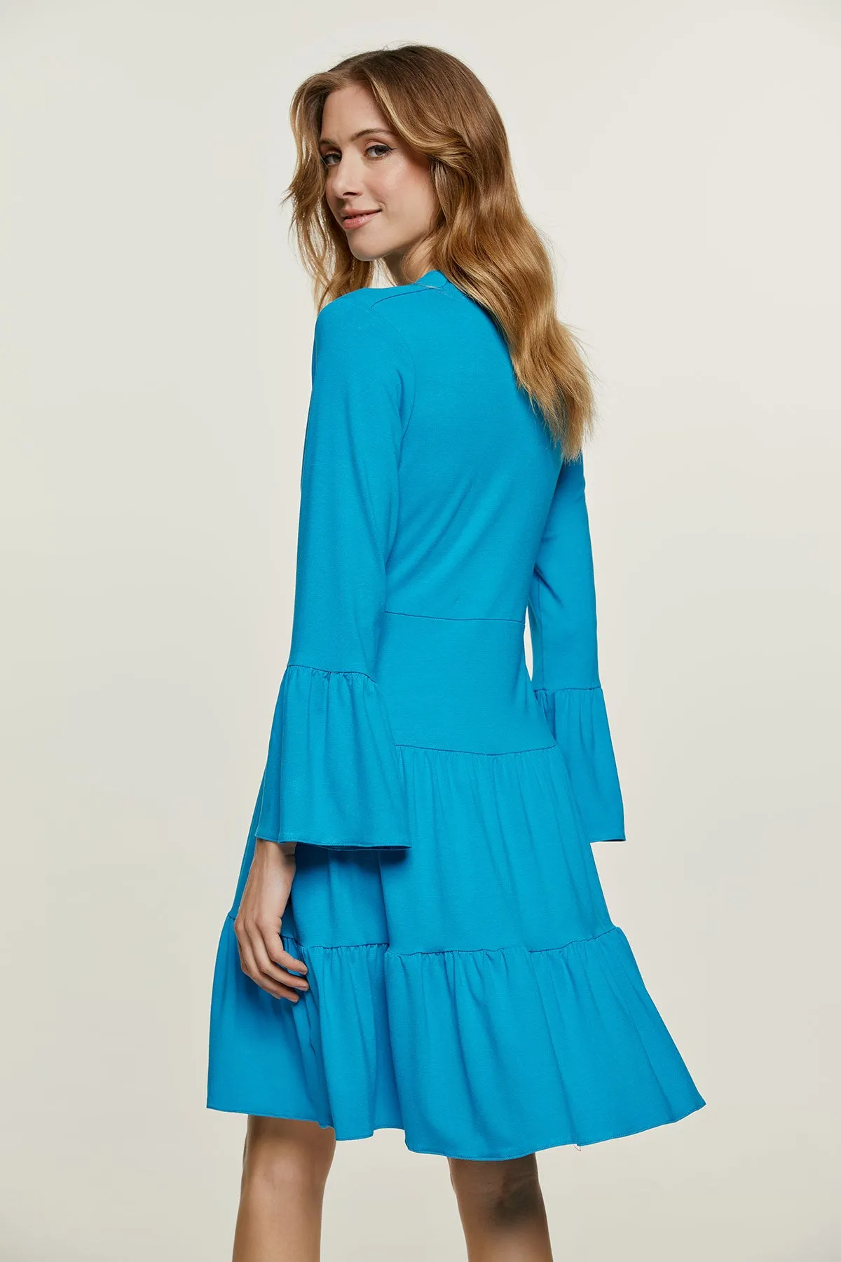 Turquoise Jersey Tiered Dress