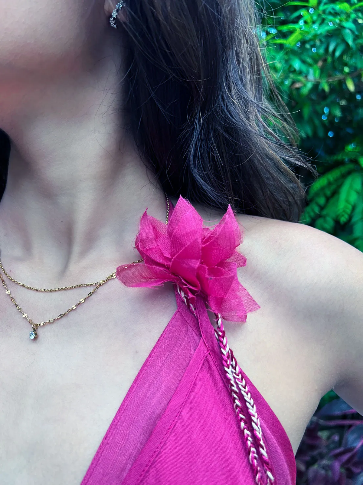 Twyla Backless Strappy Dress with Bralette Top - Hot Pink Chanderi