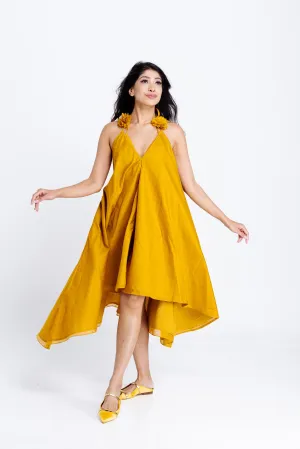 Twyla Backless Strappy Dress with Bralette Top - Mustard Yellow Chanderi
