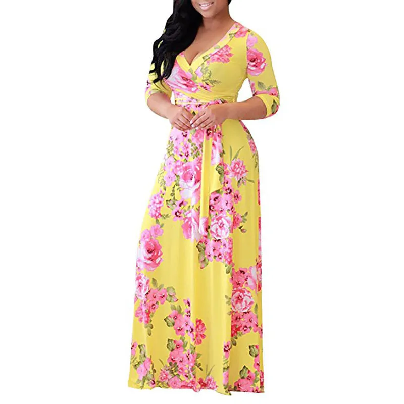 V-Neck Printed Maxi Dress
