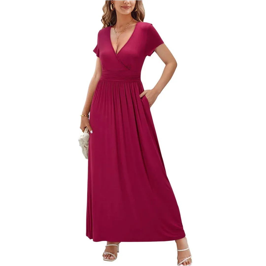 V Neck Sleeveless Maxi Dress with Pockets