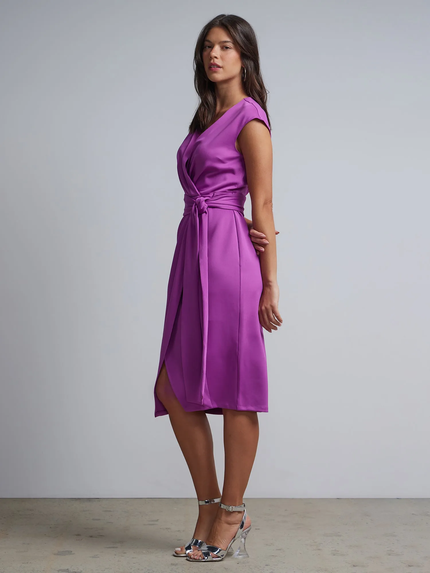 V-Neck Wrap-Front Sheath Dress