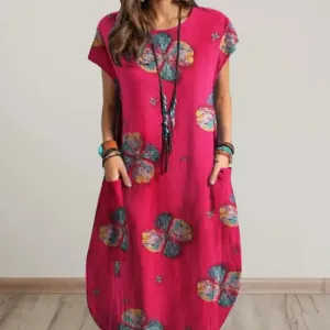 Vintage Elegant Women's Dress O-Neck Short Sleeve Floral Print Mid Dress S4585763