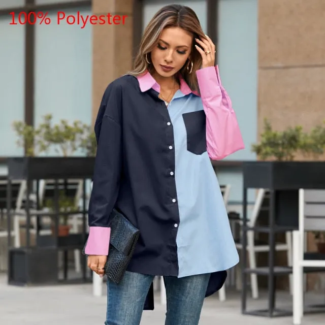 voguable Fashion Women White Shirt Autumn Blouses Lapel Casual Solid Long Sleeve Buttons Asymmetric Tunic Top Blusas Oversize